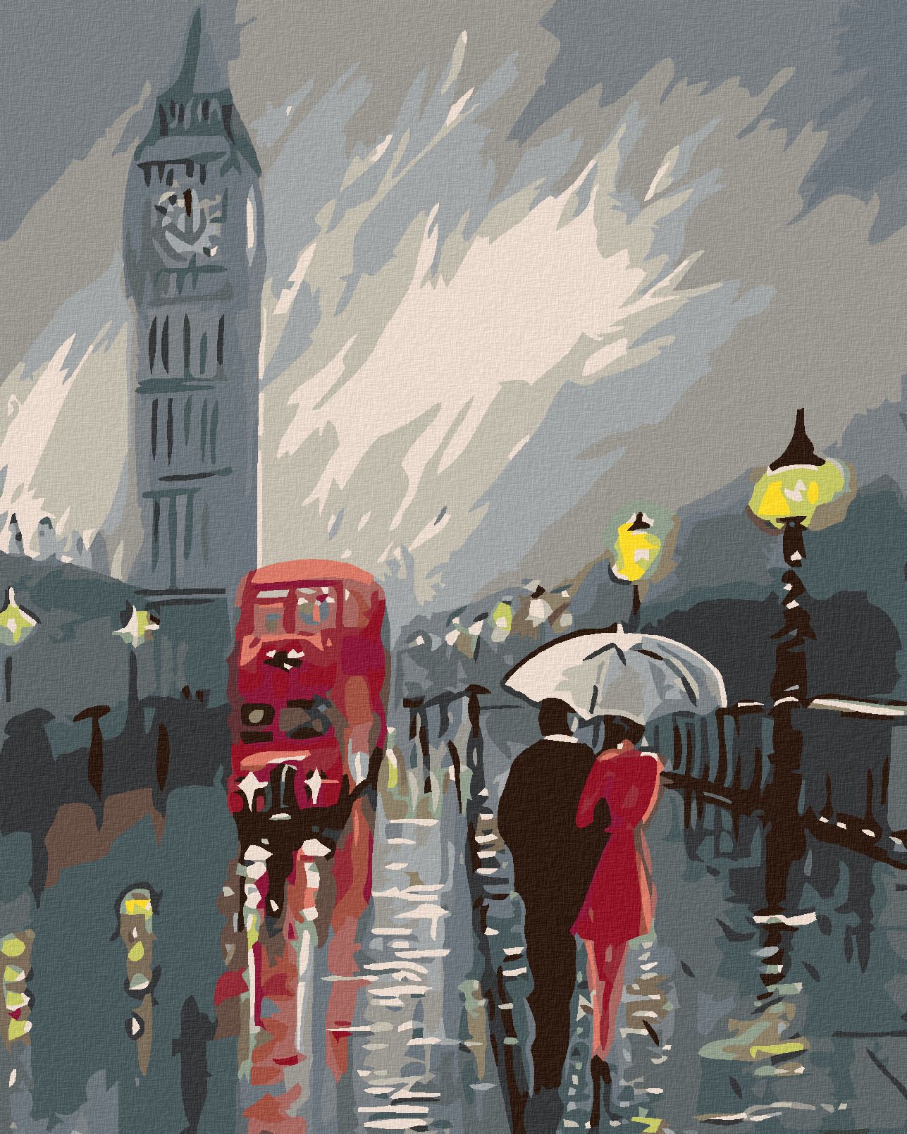 zuty Malování podle čísel - BIG BEN V DEŠTI - Rozměr: 40x50 cm, Rámování: Varianta: bez rámu a bez vypnutí plátna - obrázek 1