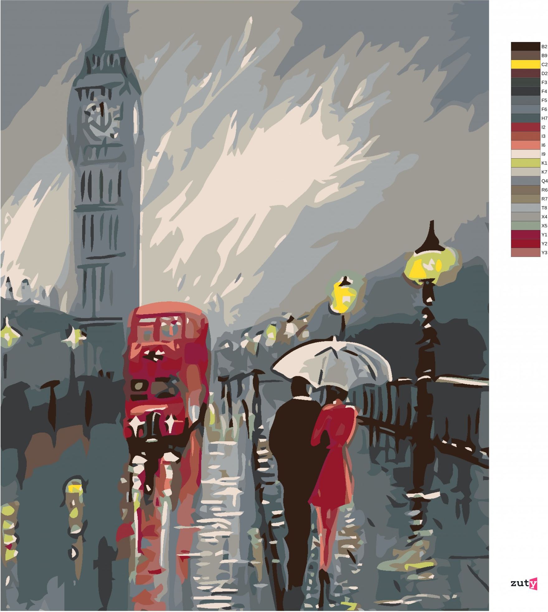zuty Malování podle čísel - BIG BEN V DEŠTI - Rozměr: 40x50 cm, Rámování: Varianta: bez rámu a bez vypnutí plátna - obrázek 7