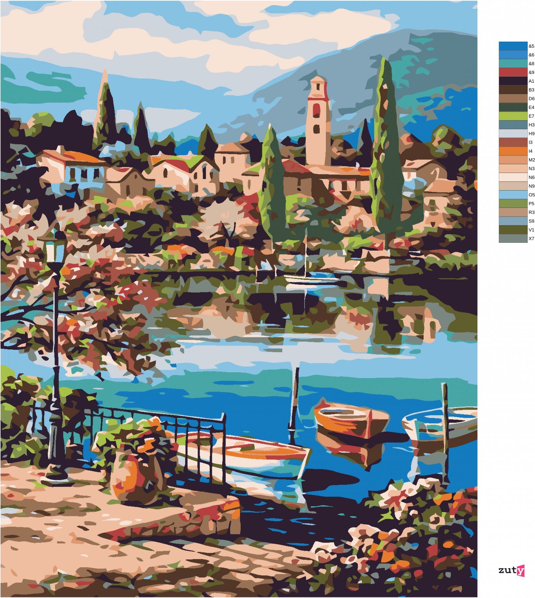zuty Malování podle čísel - VESLICE NA HORSKÉM JEZEŘE - Rozměr: 40x50 cm, Rámování: Varianta: bez rámu a bez vypnutí plátna - obrázek 9