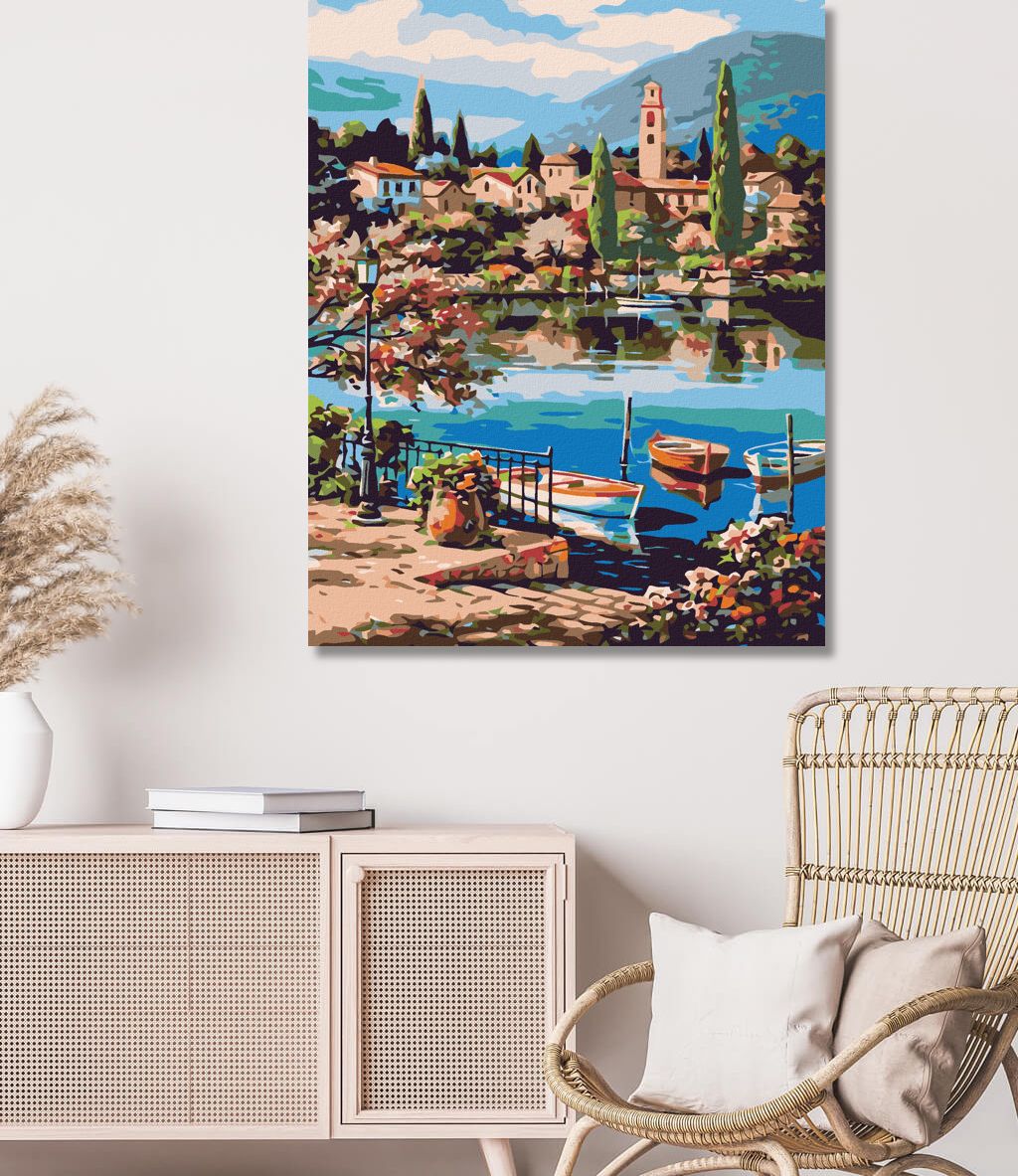 zuty Malování podle čísel - VESLICE NA HORSKÉM JEZEŘE - Rozměr: 40x50 cm, Rámování: Varianta: vypnuté plátno na rám - obrázek 2