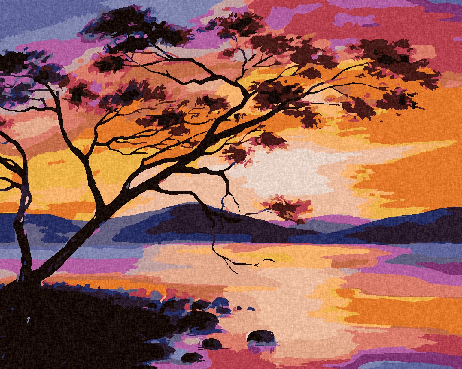zuty Malování podle čísel - ZÁPAD SLUNCE NA JEZEŘE - Rozměr: 40x50 cm, Rámování: Varianta: vypnuté plátno na rám - obrázek 1