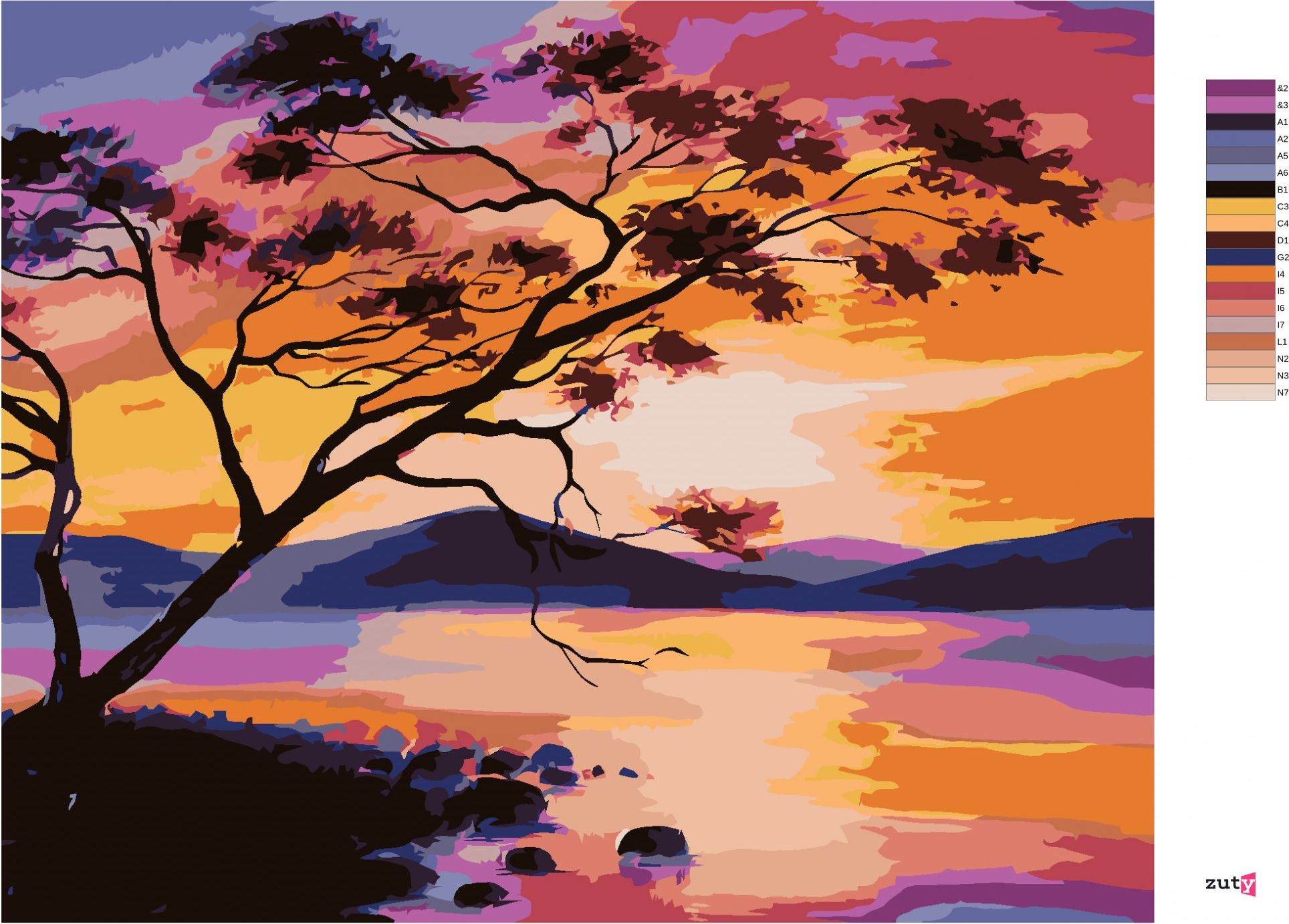 zuty Malování podle čísel - ZÁPAD SLUNCE NA JEZEŘE - Rozměr: 40x50 cm, Rámování: Varianta: vypnuté plátno na rám - obrázek 6