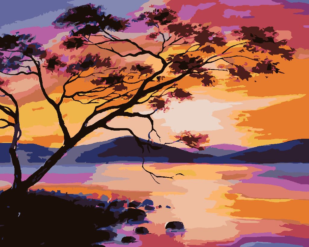 zuty Malování podle čísel - ZÁPAD SLUNCE NA JEZEŘE - Rozměr: 40x50 cm, Rámování: Varianta: vypnuté plátno na rám - obrázek 8