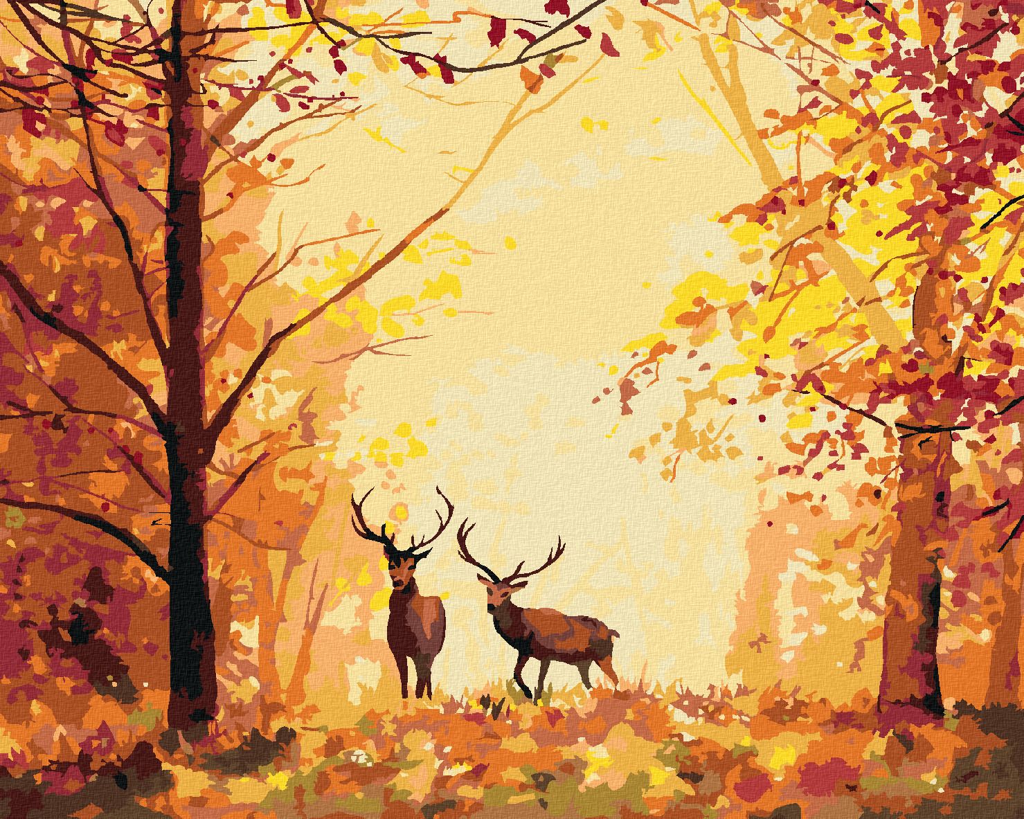 zuty Malování podle čísel - JELENI V LESE - Rozměr: 40x50 cm, Rámování: Varianta: bez rámu a bez vypnutí plátna - obrázek 1