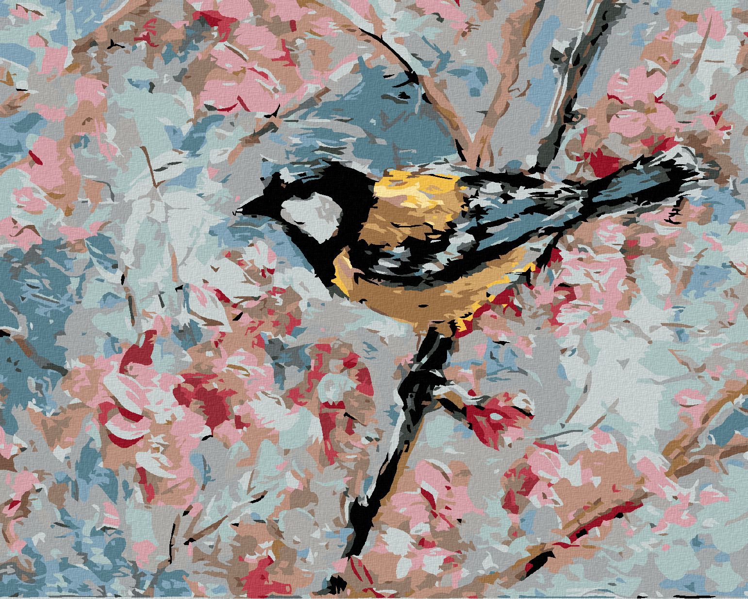 zuty Malování podle čísel - PTÁČEK A RŮŽOVÉ KVĚTINY - Rozměr: 40x50 cm, Rámování: Varianta: bez rámu a bez vypnutí plátna - obrázek 1