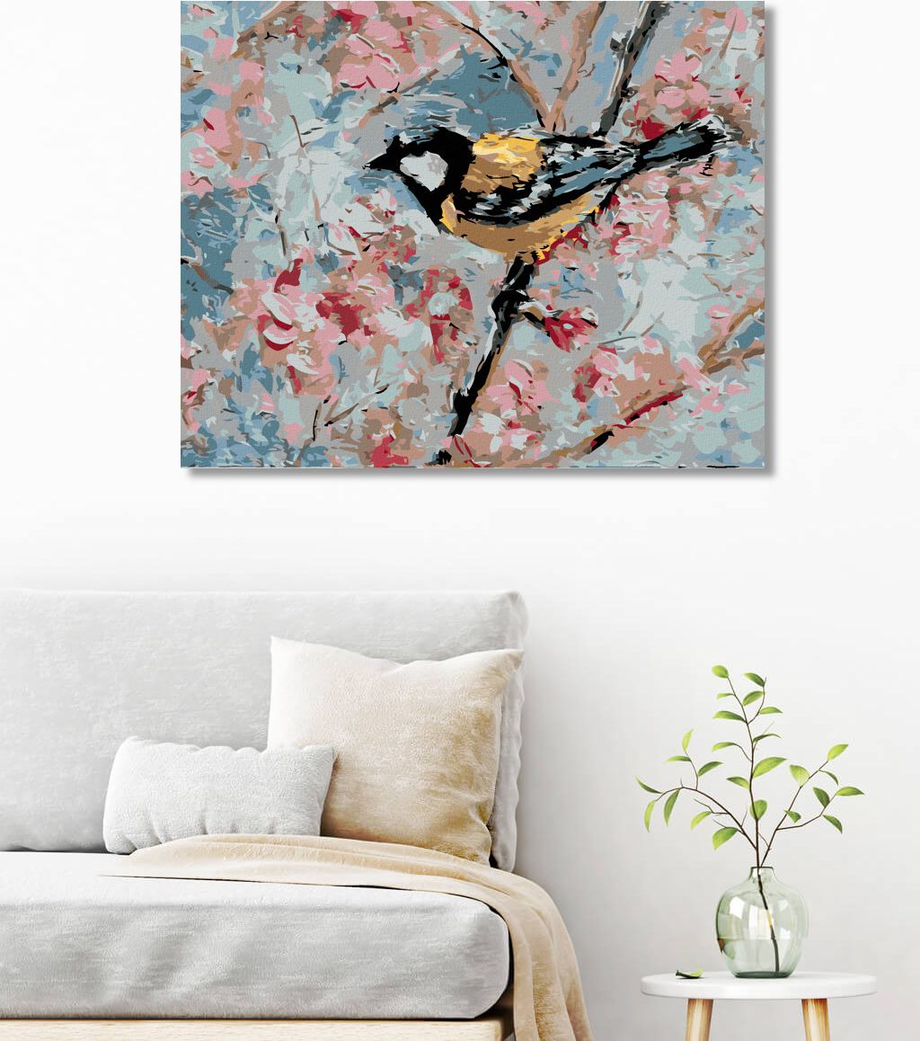 zuty Malování podle čísel - PTÁČEK A RŮŽOVÉ KVĚTINY - Rozměr: 40x50 cm, Rámování: Varianta: vypnuté plátno na rám - obrázek 3