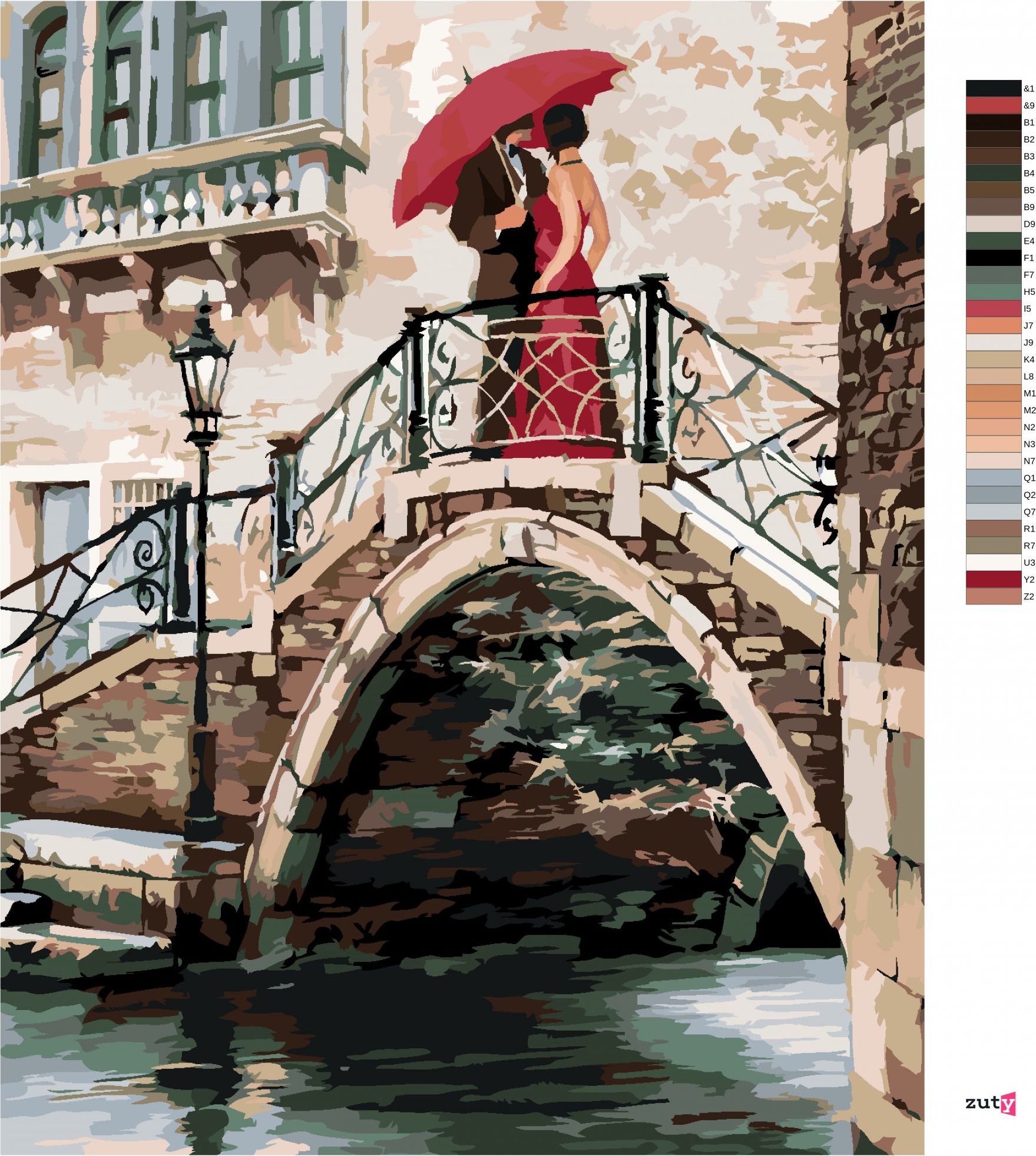 zuty Malování podle čísel - PÁR NA MOSTĚ V BENÁTKÁCH (RICHARD MACNEIL) - Rozměr: 40x50 cm, Rámování: Varianta: bez rámu a bez vypnutí plátna - obrázek 6