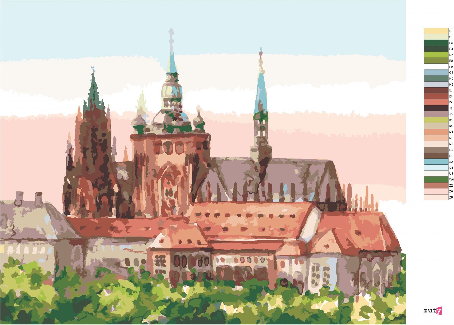 zuty Malování podle čísel - PRAŽSKÝ HRAD II - Rozměr: 40x50 cm, Rámování: Varianta: vypnuté plátno na rám - obrázek 8