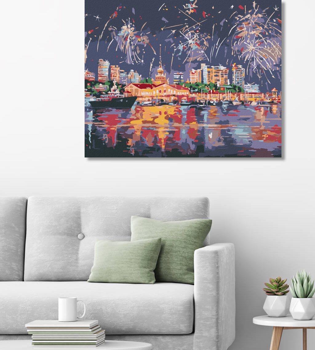 zuty Malování podle čísel - OHŇOSTROJ V SOCHI - Rozměr: 40x50 cm, Rámování: Varianta: vypnuté plátno na rám - obrázek 2