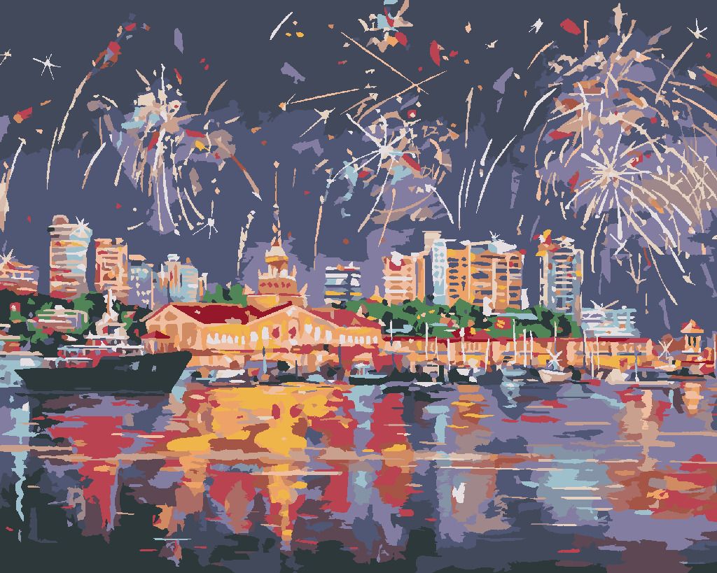zuty Malování podle čísel - OHŇOSTROJ V SOCHI - Rozměr: 40x50 cm, Rámování: Varianta: vypnuté plátno na rám - obrázek 3