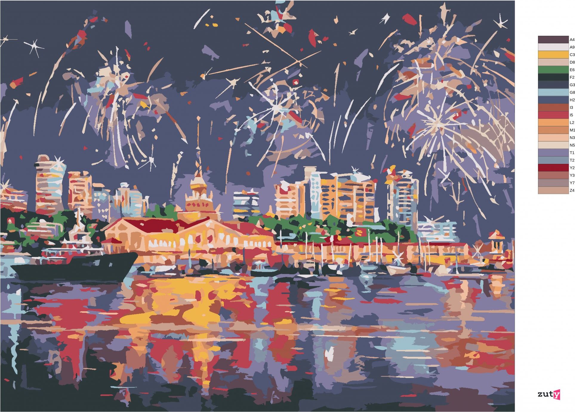 zuty Malování podle čísel - OHŇOSTROJ V SOCHI - Rozměr: 40x50 cm, Rámování: Varianta: vypnuté plátno na rám - obrázek 8