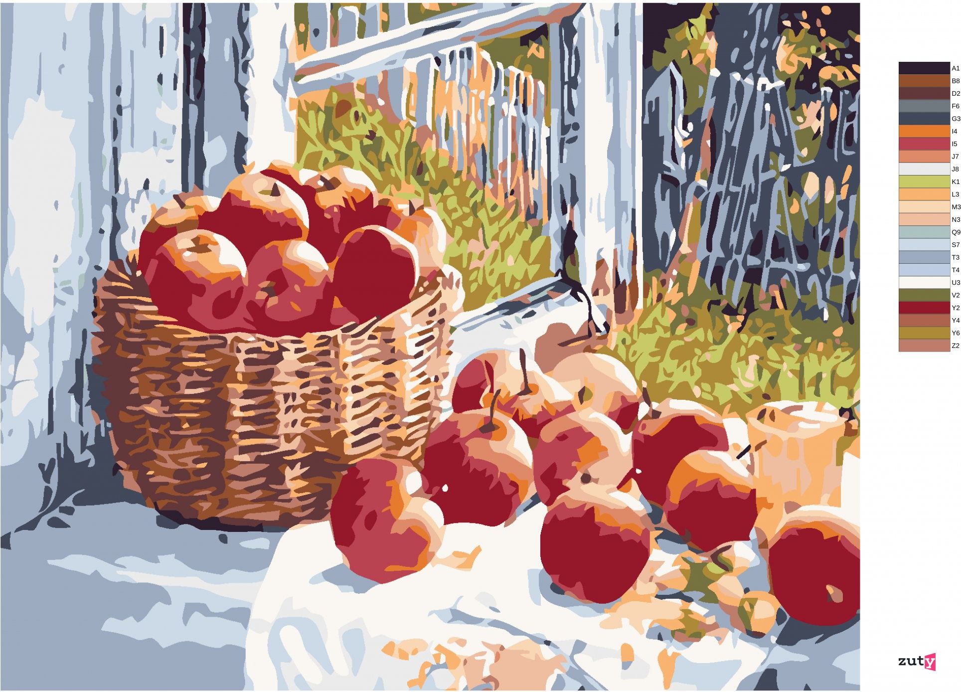 zuty Malování podle čísel - JABLKA NA OKNĚ - Rozměr: 40x50 cm, Rámování: Varianta: bez rámu a bez vypnutí plátna - obrázek 4