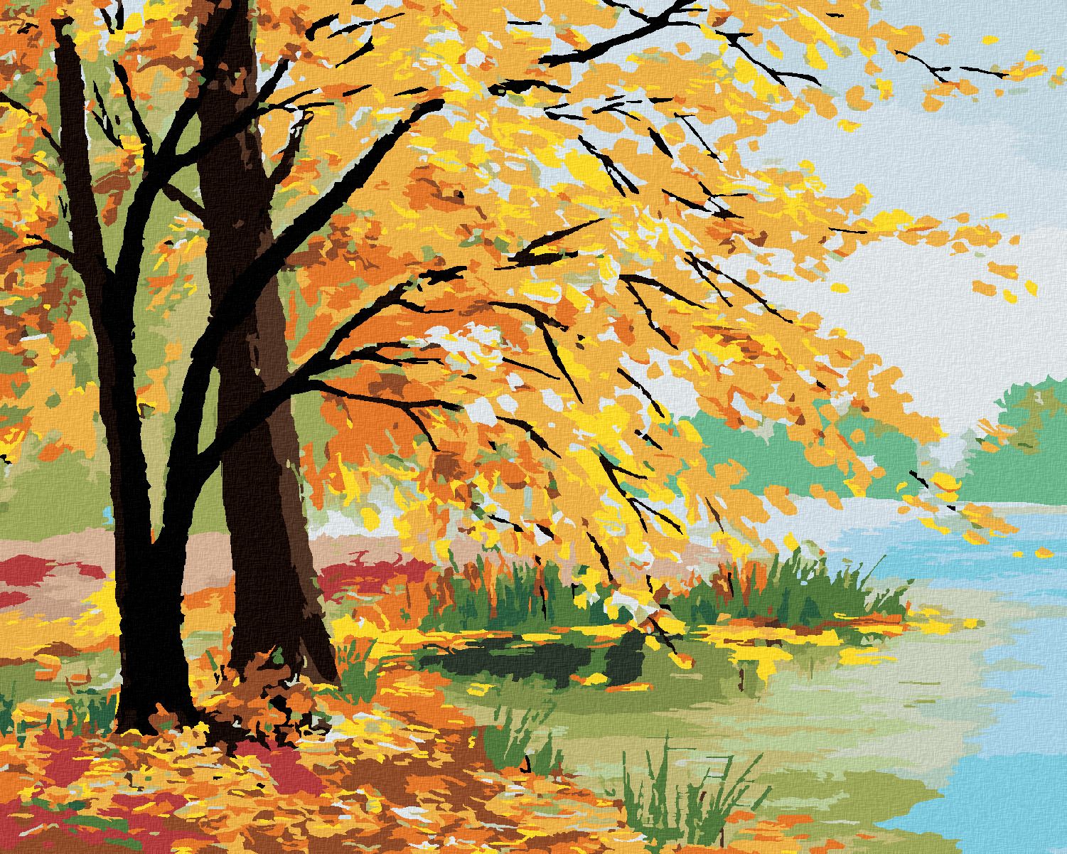 zuty Malování podle čísel - PODZIMNÍ LES U JEZERA - Rozměr: 40x50 cm, Rámování: Varianta: bez rámu a bez vypnutí plátna - obrázek 1