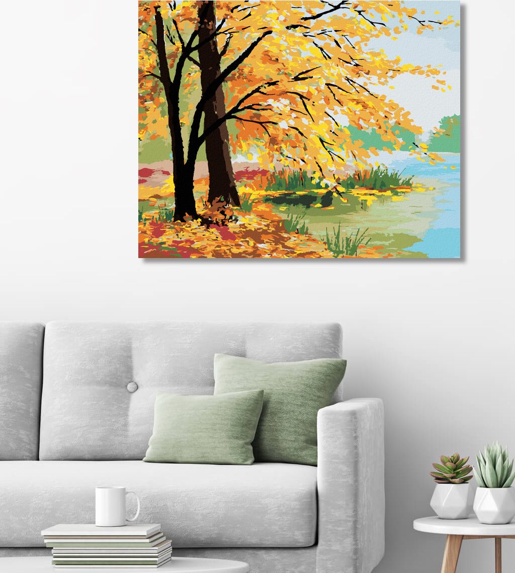 zuty Malování podle čísel - PODZIMNÍ LES U JEZERA - Rozměr: 40x50 cm, Rámování: Varianta: vypnuté plátno na rám - obrázek 4