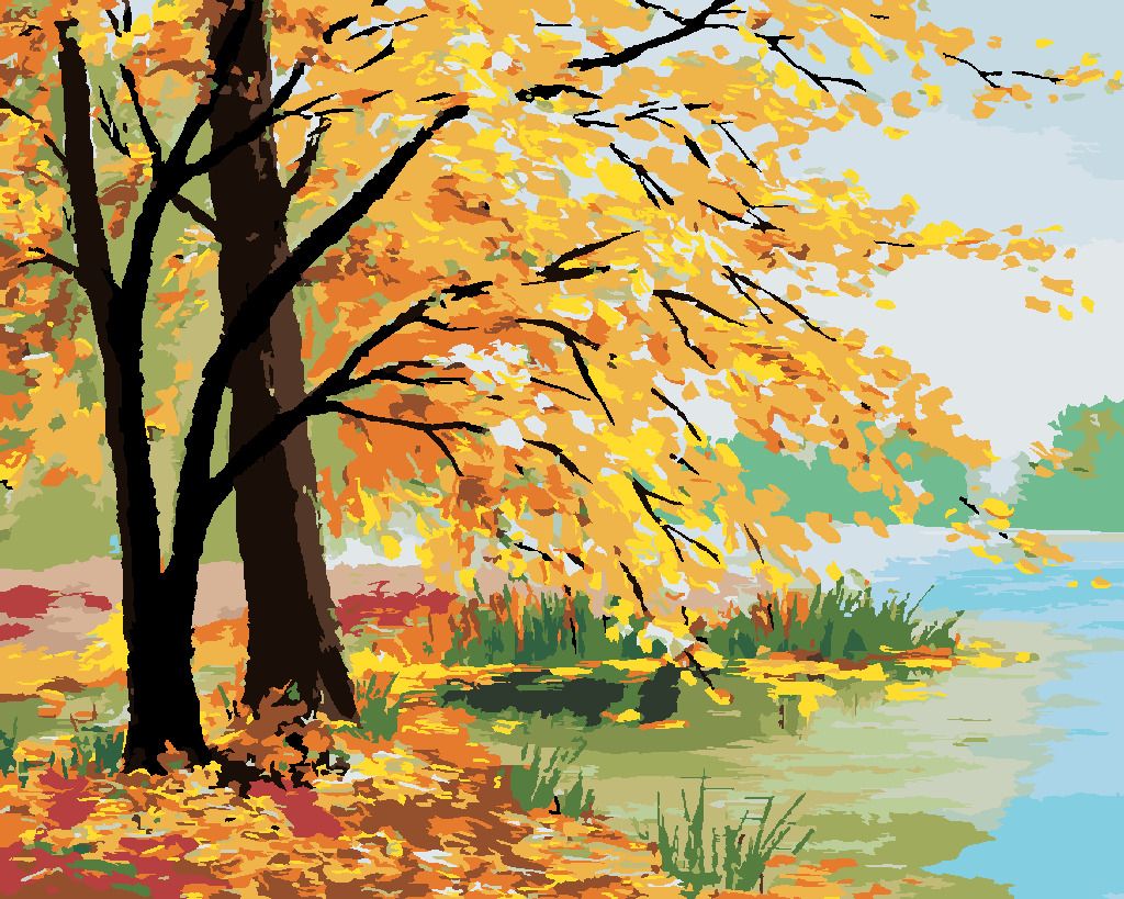 zuty Malování podle čísel - PODZIMNÍ LES U JEZERA - Rozměr: 40x50 cm, Rámování: Varianta: vypnuté plátno na rám - obrázek 6