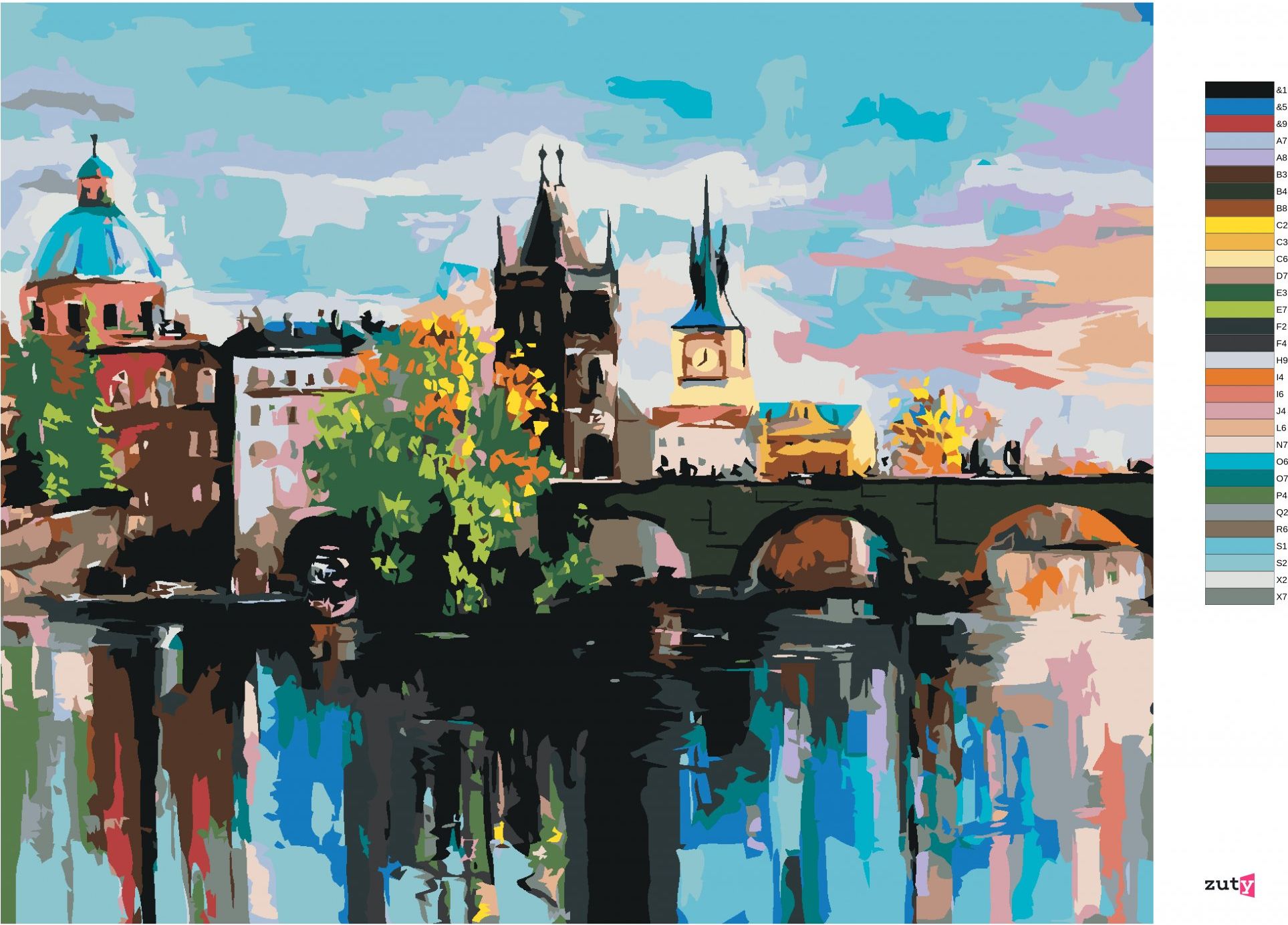 zuty Malování podle čísel - BAREVNÝ KARLŮV MOST - Rozměr: 40x50 cm, Rámování: Varianta: vypnuté plátno na rám - obrázek 3
