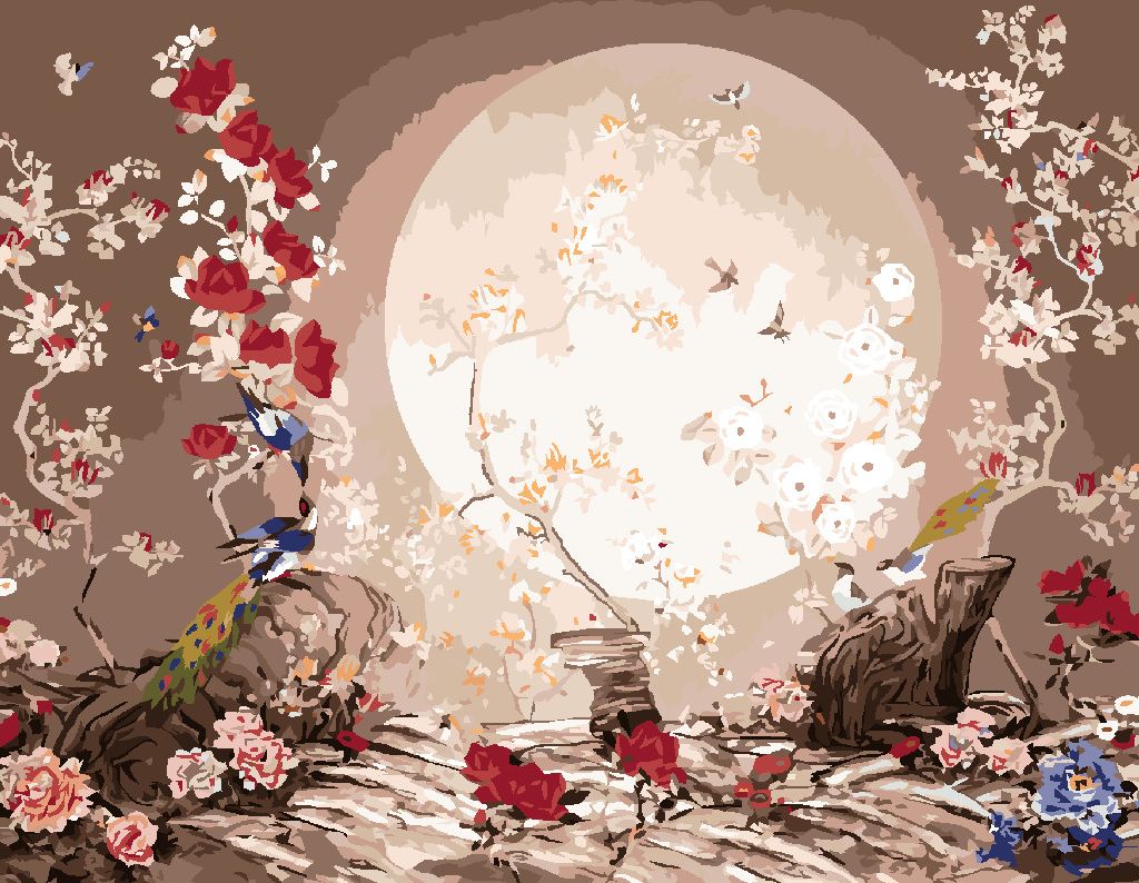 zuty Malování podle čísel - JAPONSKO MĚSÍČNÍ KRAJINA S PTÁČKY - Rozměr: 40x50 cm, Rámování: Varianta: bez rámu a bez vypnutí plátna - obrázek 5