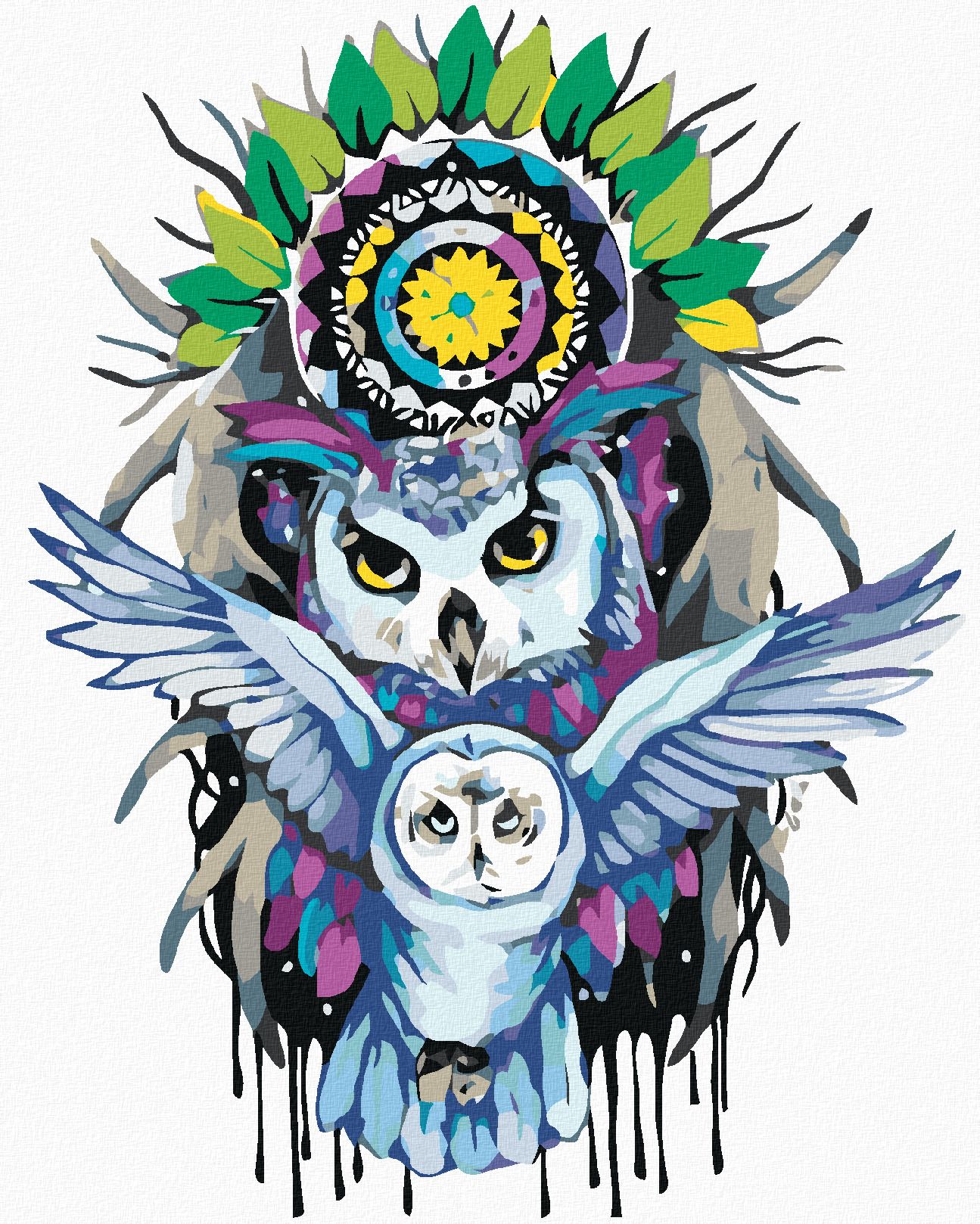 zuty Malování podle čísel - SOVY A MANDALA - Rozměr: 40x50 cm, Rámování: Varianta: vypnuté plátno na rám - obrázek 1