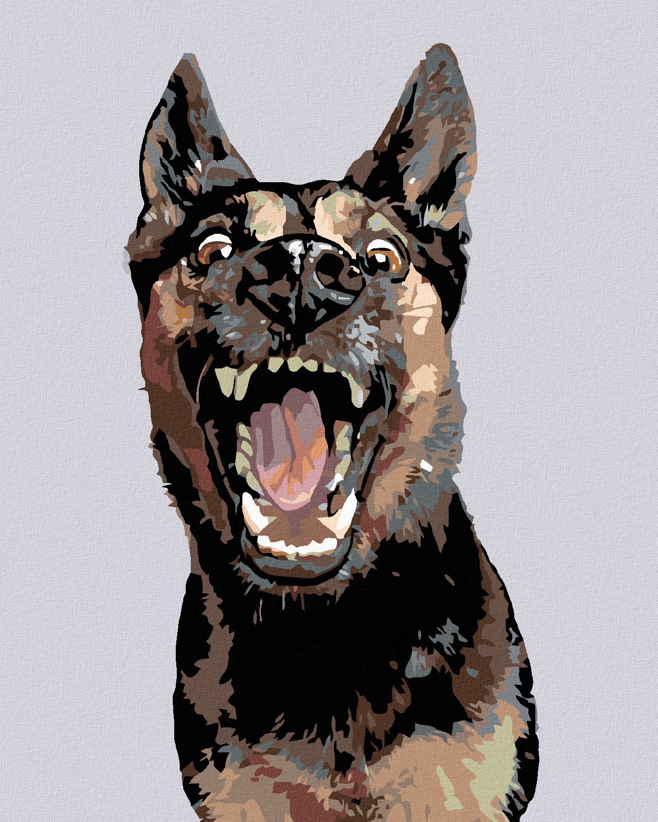 zuty Malování podle čísel - NĚMECKÝ OVČÁK S OTEVŘENOU TLAMOU - Rozměr: 40x50 cm, Rámování: Varianta: vypnuté plátno na rám - obrázek 1