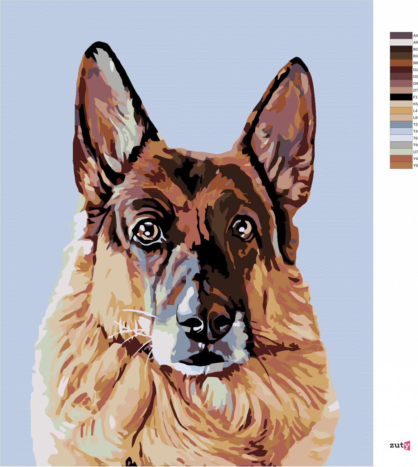 zuty Malování podle čísel - HLEDÍCÍ NĚMECKÝ OVČÁK - Rozměr: 40x50 cm, Rámování: Varianta: vypnuté plátno na rám - obrázek 2