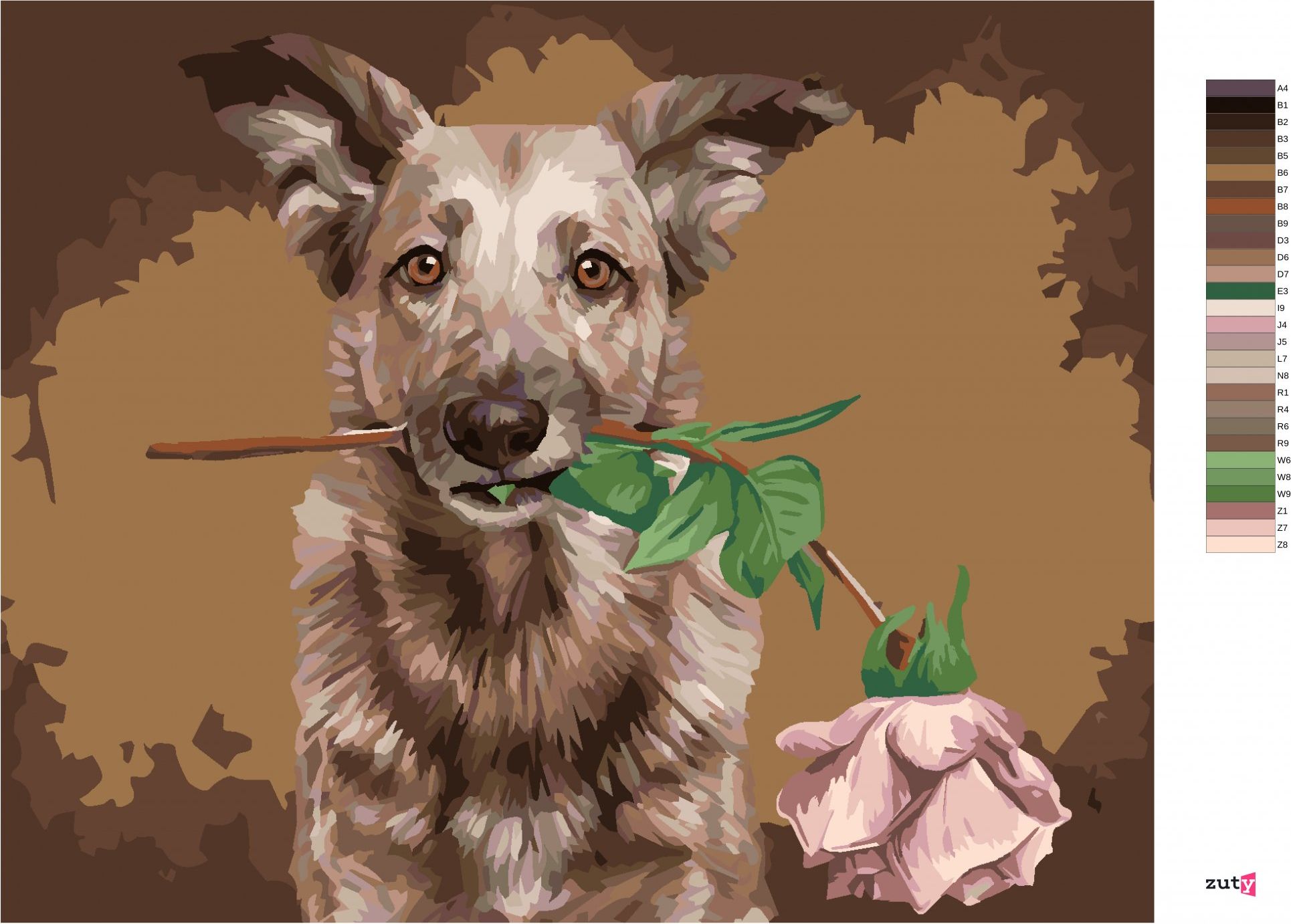 zuty Malování podle čísel - VLČÁK S RŮŽÍ - Rozměr: 40x50 cm, Rámování: Varianta: vypnuté plátno na rám - obrázek 5