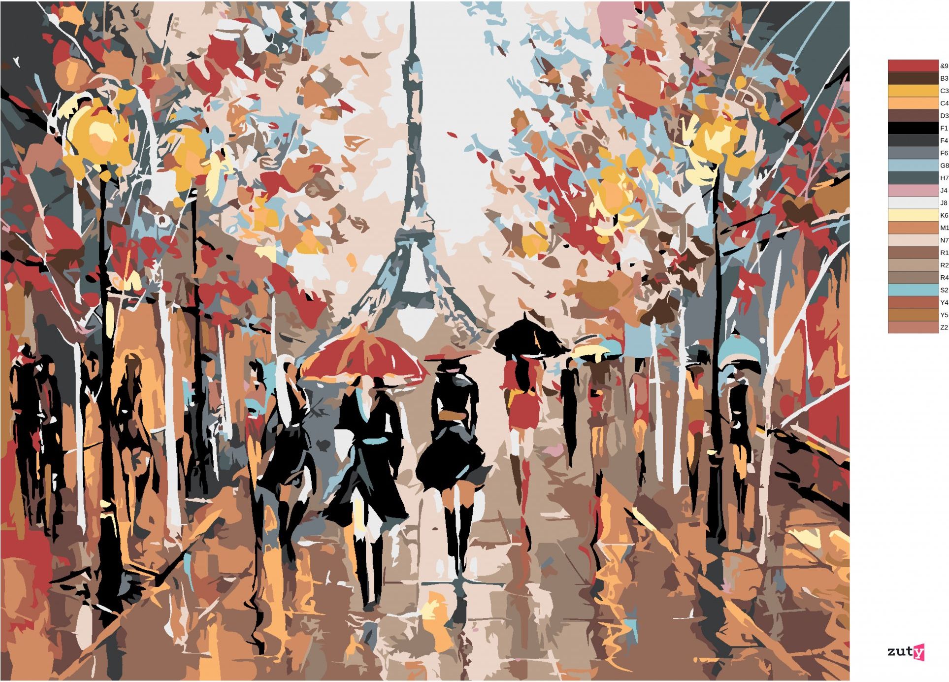 zuty Malování podle čísel - RUŠNÁ ULICE A EIFFELOVA VĚŽ - Rozměr: 40x50 cm, Rámování: Varianta: bez rámu a bez vypnutí plátna - obrázek 4