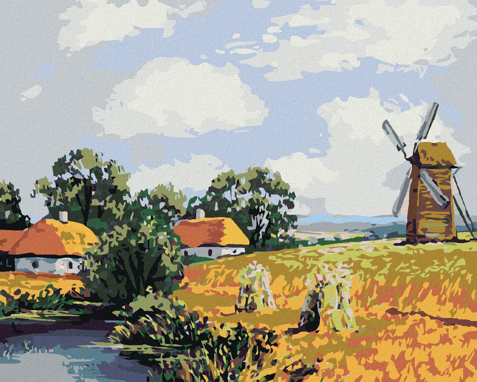 zuty Malování podle čísel - POLNÍ KRAJINA S MLÝNEM - Rozměr: 40x50 cm, Rámování: Varianta: bez rámu a bez vypnutí plátna - obrázek 1