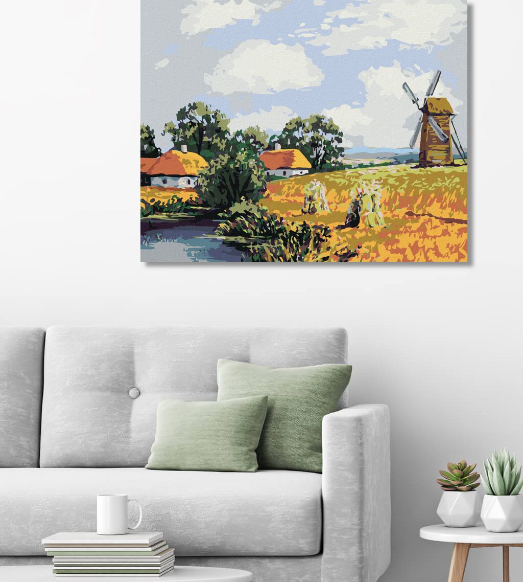 zuty Malování podle čísel - POLNÍ KRAJINA S MLÝNEM - Rozměr: 40x50 cm, Rámování: Varianta: vypnuté plátno na rám - obrázek 6