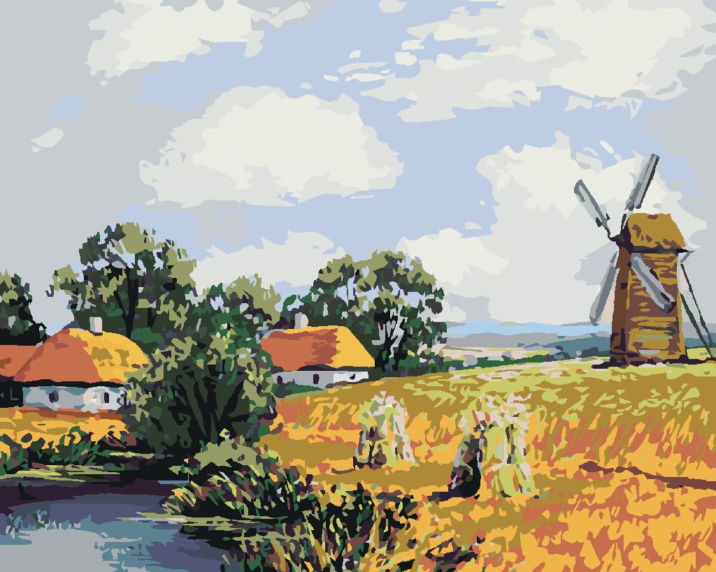zuty Malování podle čísel - POLNÍ KRAJINA S MLÝNEM - Rozměr: 40x50 cm, Rámování: Varianta: vypnuté plátno na rám - obrázek 7