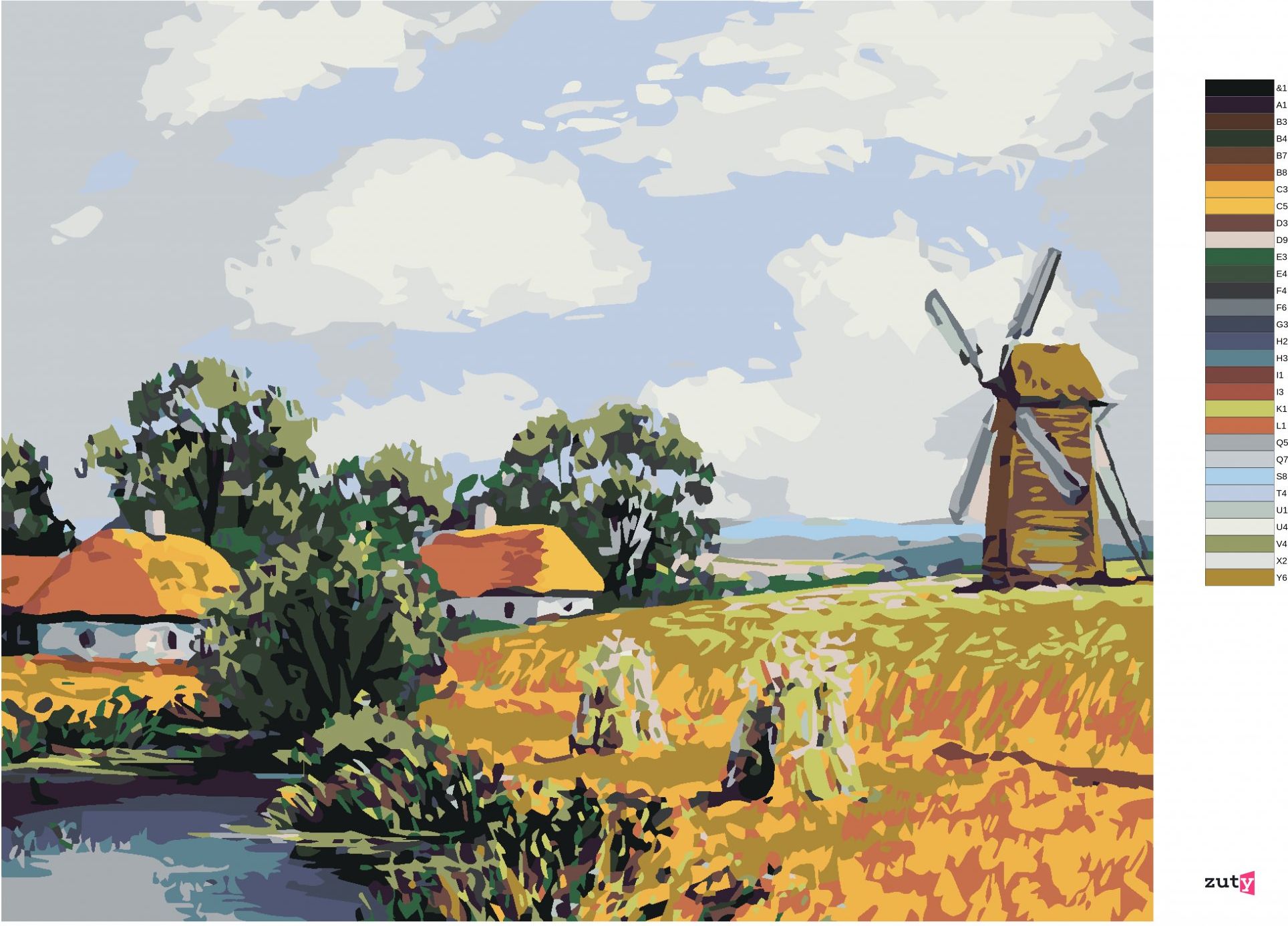 zuty Malování podle čísel - POLNÍ KRAJINA S MLÝNEM - Rozměr: 40x50 cm, Rámování: Varianta: vypnuté plátno na rám - obrázek 8