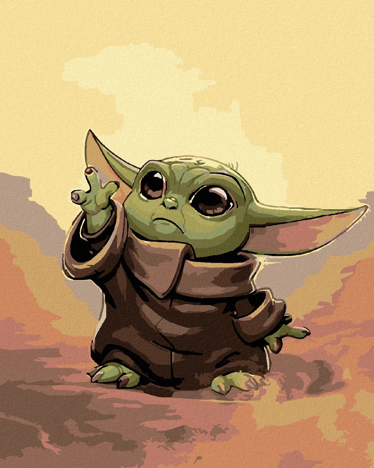zuty Malování podle čísel - BABY YODA - Rozměr: 40x50 cm, Rámování: Varianta: vypnuté plátno na rám - obrázek 1