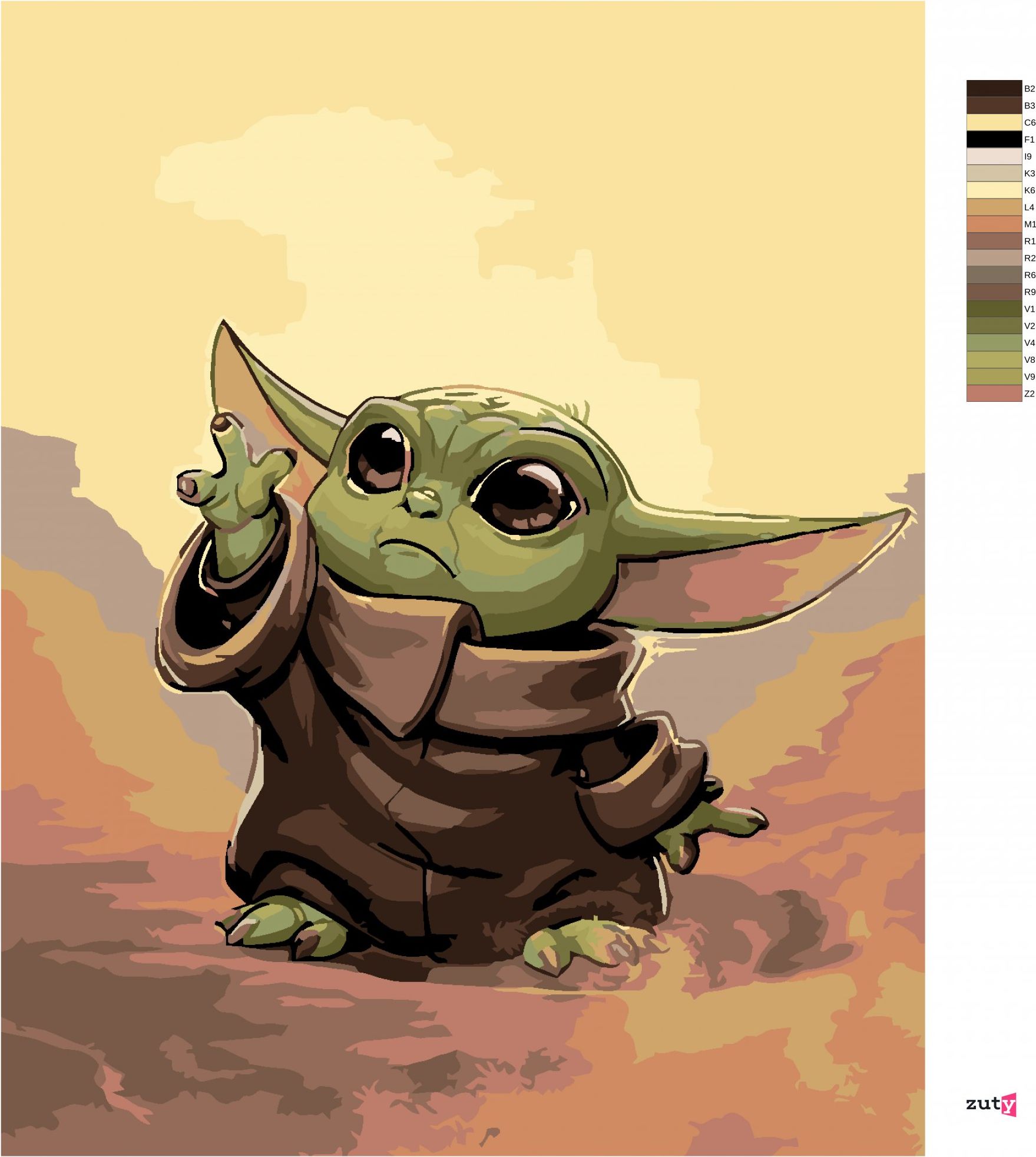 zuty Malování podle čísel - BABY YODA - Rozměr: 40x50 cm, Rámování: Varianta: vypnuté plátno na rám - obrázek 2