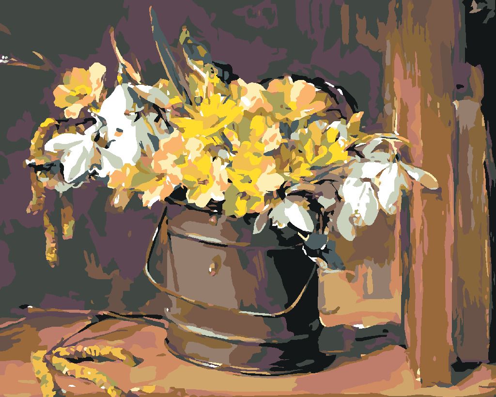 zuty Malování podle čísel - LUČNÍ KVÍTÍ V KYBLÍKU - Rozměr: 40x50 cm, Rámování: Varianta: bez rámu a bez vypnutí plátna - obrázek 2