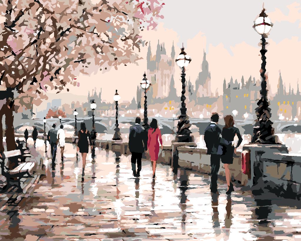 zuty Malování podle čísel - SAKURY V PRAZE (RICHARD MACNEIL) - Rozměr: 40x50 cm, Rámování: Varianta: vypnuté plátno na rám - obrázek 6