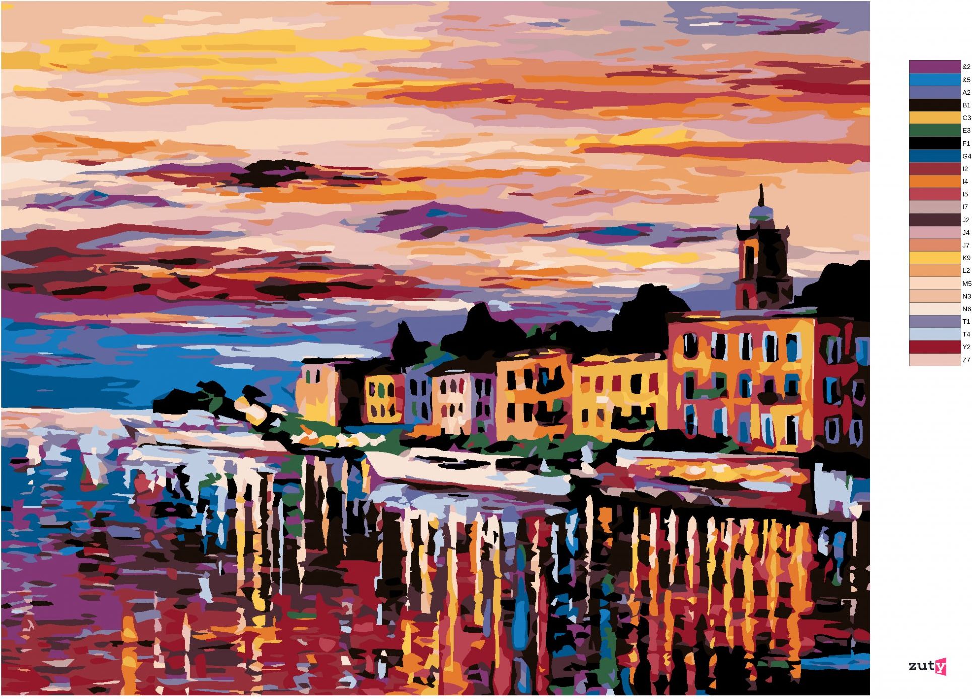 zuty Malování podle čísel - MĚSTO U ŘEKY - Rozměr: 40x50 cm, Rámování: Varianta: vypnuté plátno na rám - obrázek 9