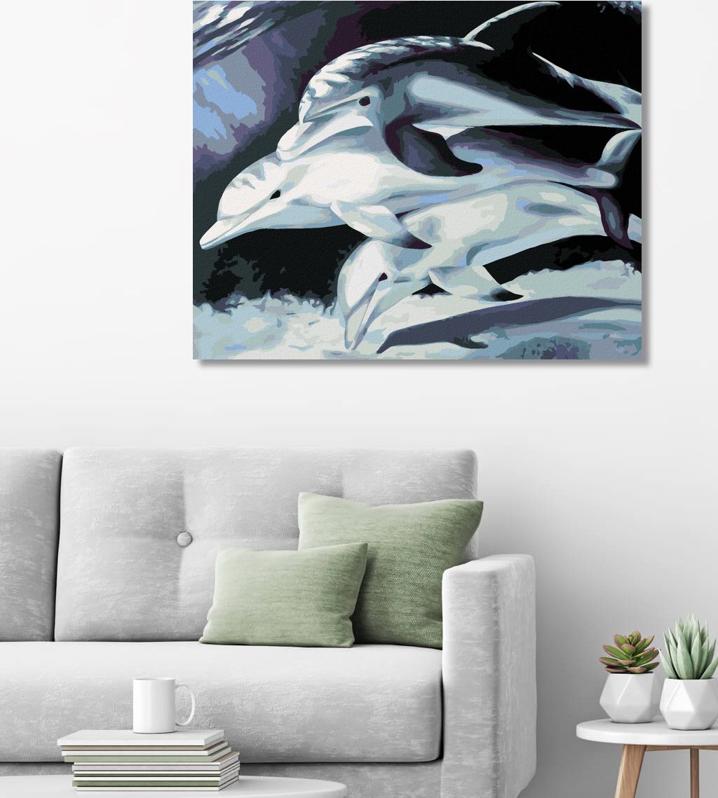 zuty Malování podle čísel - TŘI DELFÍNI - Rozměr: 40x50 cm, Rámování: Varianta: vypnuté plátno na rám - obrázek 3