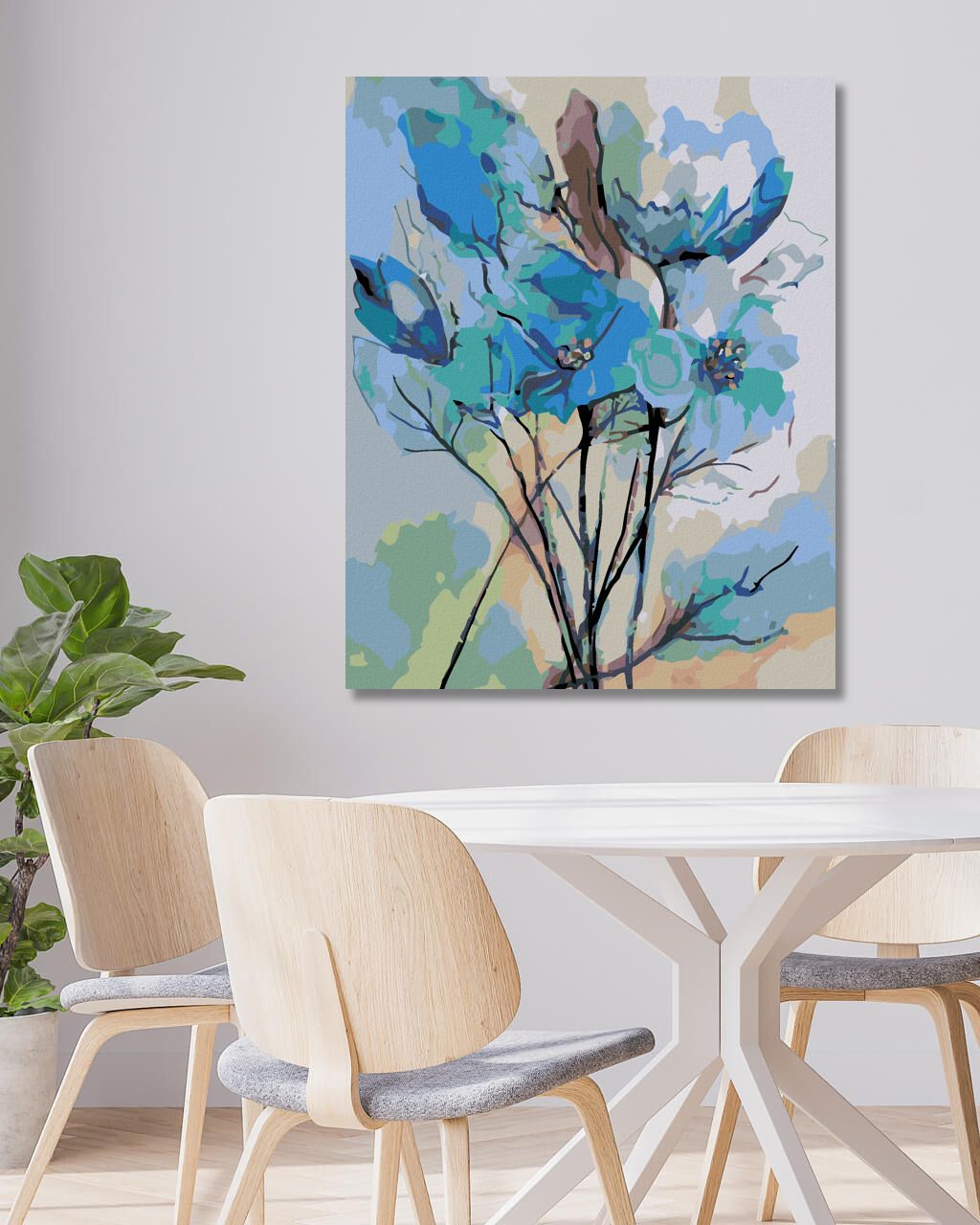 zuty Malování podle čísel - ABSTRAKCE MODRÝCH KVĚTIN - Rozměr: 40x50 cm, Rámování: Varianta: vypnuté plátno na rám - obrázek 6