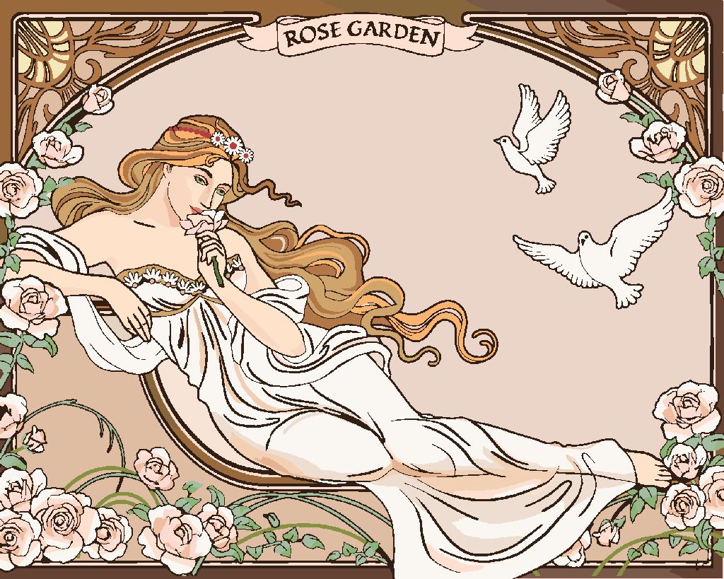 zuty Malování podle čísel - REPRODUKCE ŽENA ZAHRADA RŮŽÍ (ALFONS MUCHA) - Rozměr: 40x50 cm, Rámování: Varianta: vypnuté plátno na rám - obrázek 7