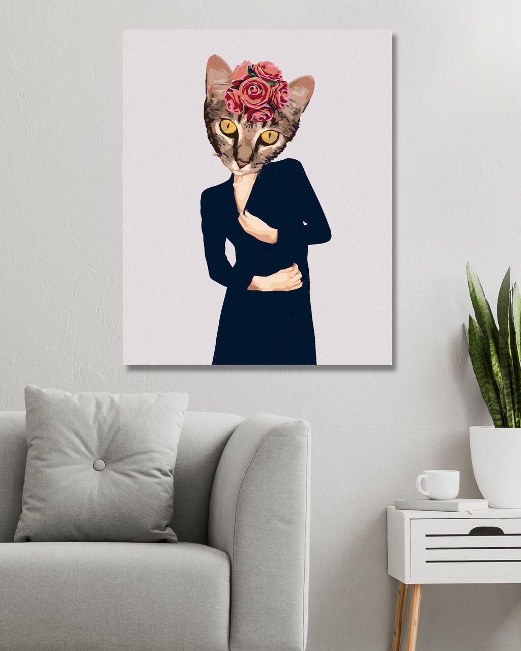 zuty Malování podle čísel - KOČKA V OBLEČENÍ A RŮŽE - Rozměr: 40x50 cm, Rámování: Varianta: vypnuté plátno na rám - obrázek 8