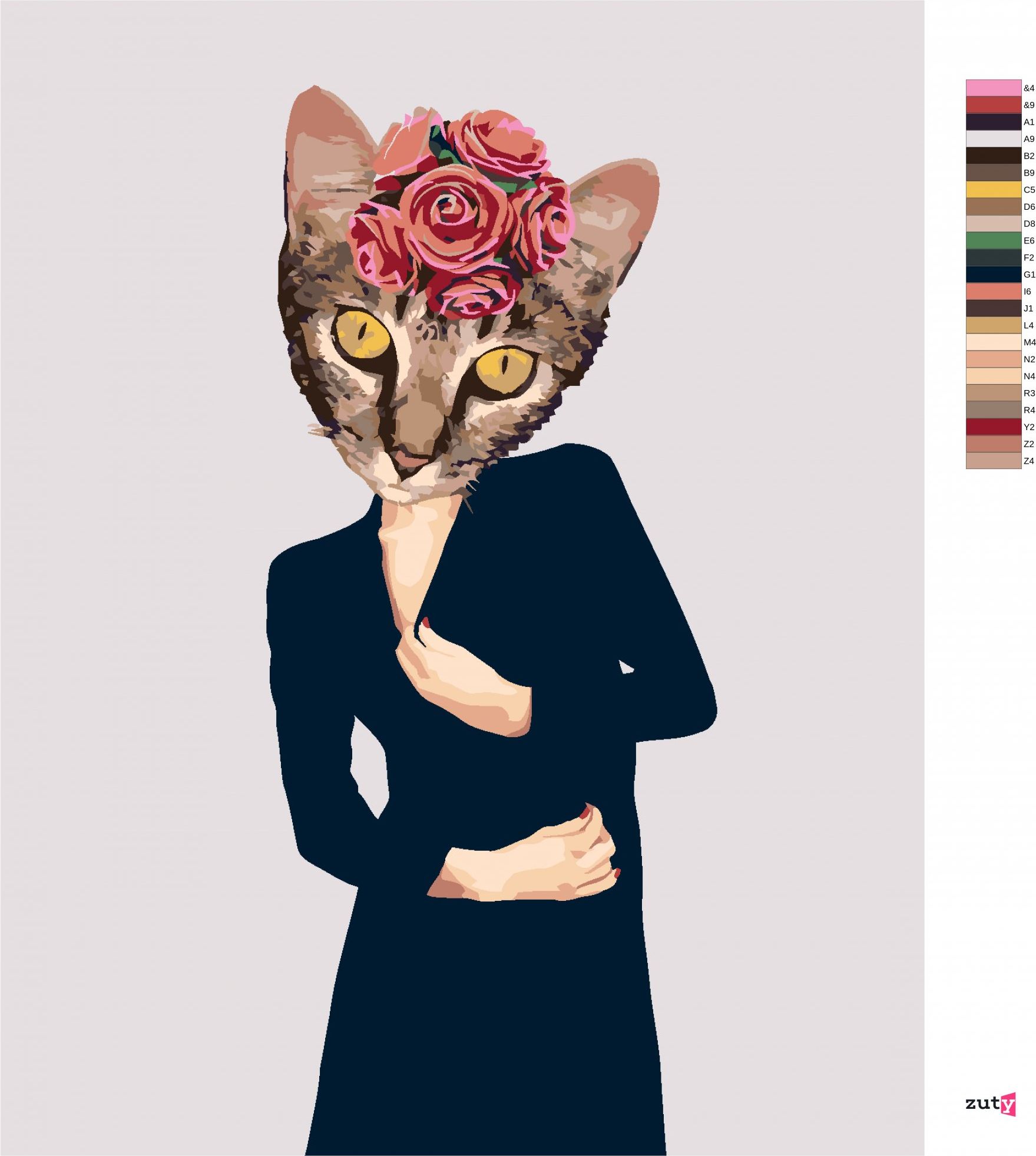 zuty Malování podle čísel - KOČKA V OBLEČENÍ A RŮŽE - Rozměr: 40x50 cm, Rámování: Varianta: vypnuté plátno na rám - obrázek 9