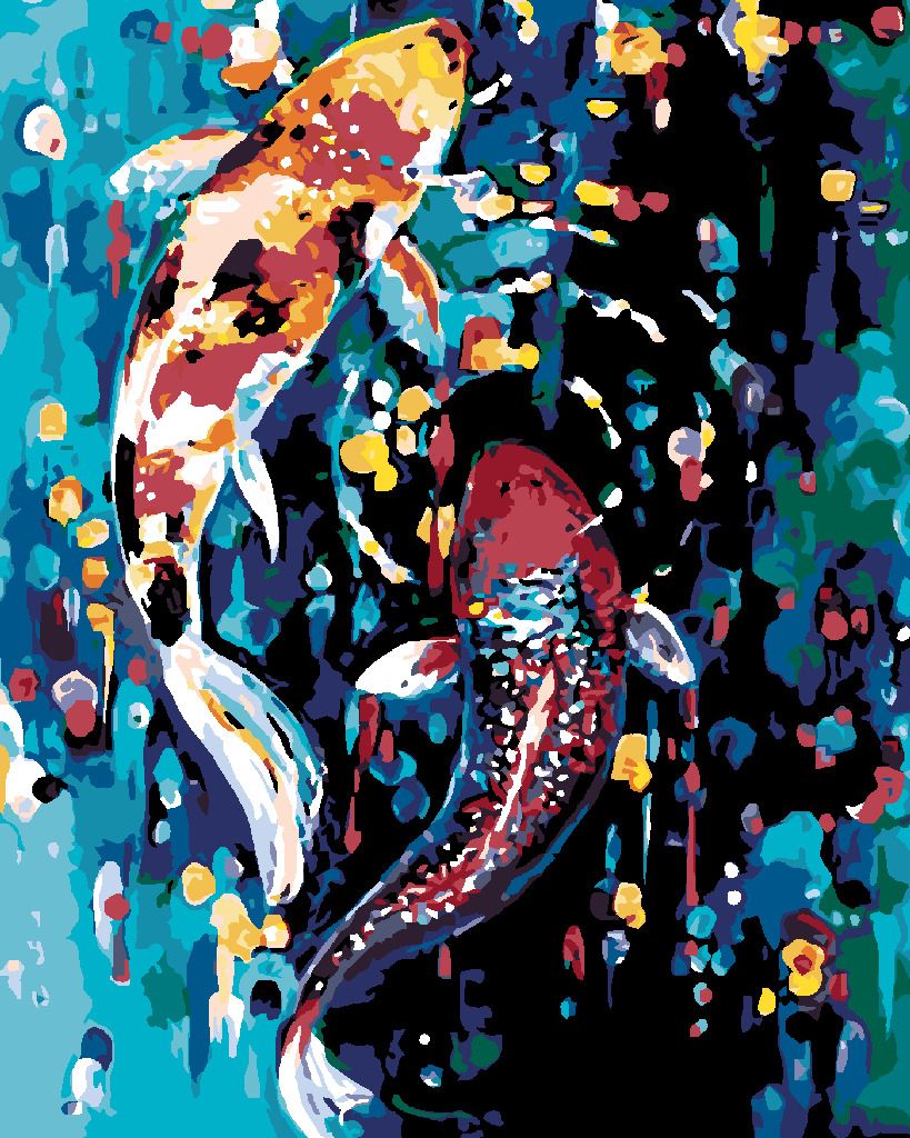 zuty Malování podle čísel - DVĚ BAREVNÉ RYBKY - Rozměr: 40x50 cm, Rámování: Varianta: bez rámu a bez vypnutí plátna - obrázek 2