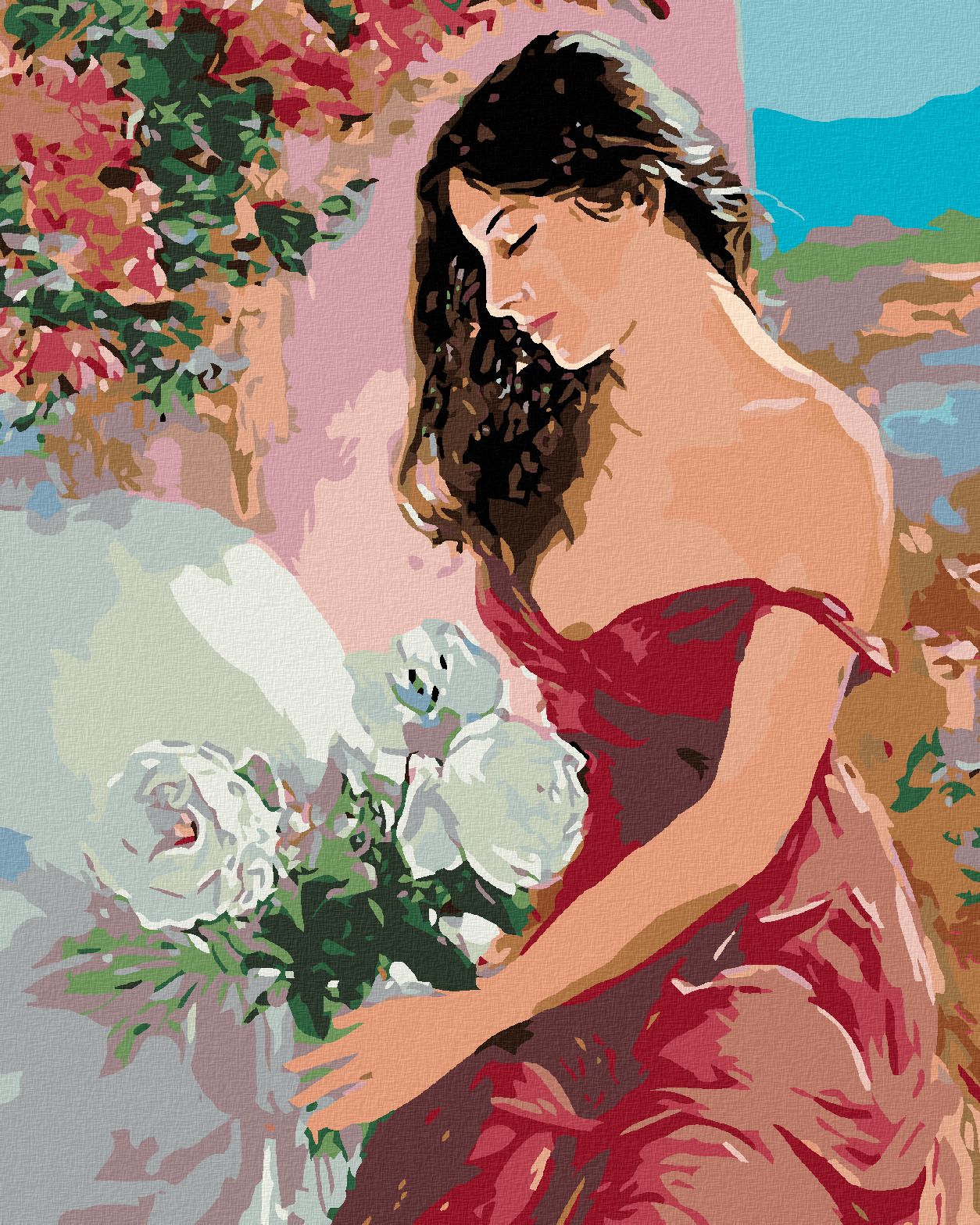 zuty Malování podle čísel - ŽENA A RŮŽE - Rozměr: 40x50 cm, Rámování: Varianta: bez rámu a bez vypnutí plátna - obrázek 1