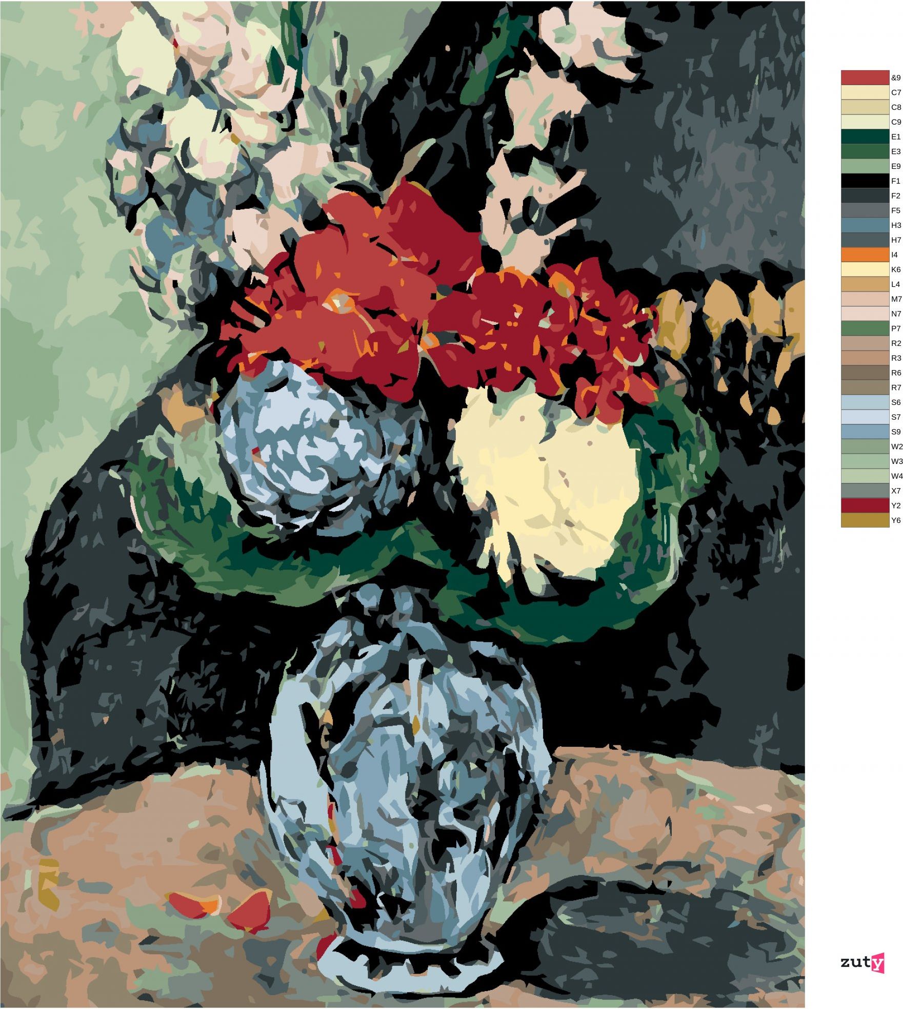 zuty Malování podle čísel - DAHLIE V DELFTSKÉ VÁZE (P. CÉZANNE) - Rozměr: 40x50 cm, Rámování: Varianta: bez rámu a bez vypnutí plátna - obrázek 4