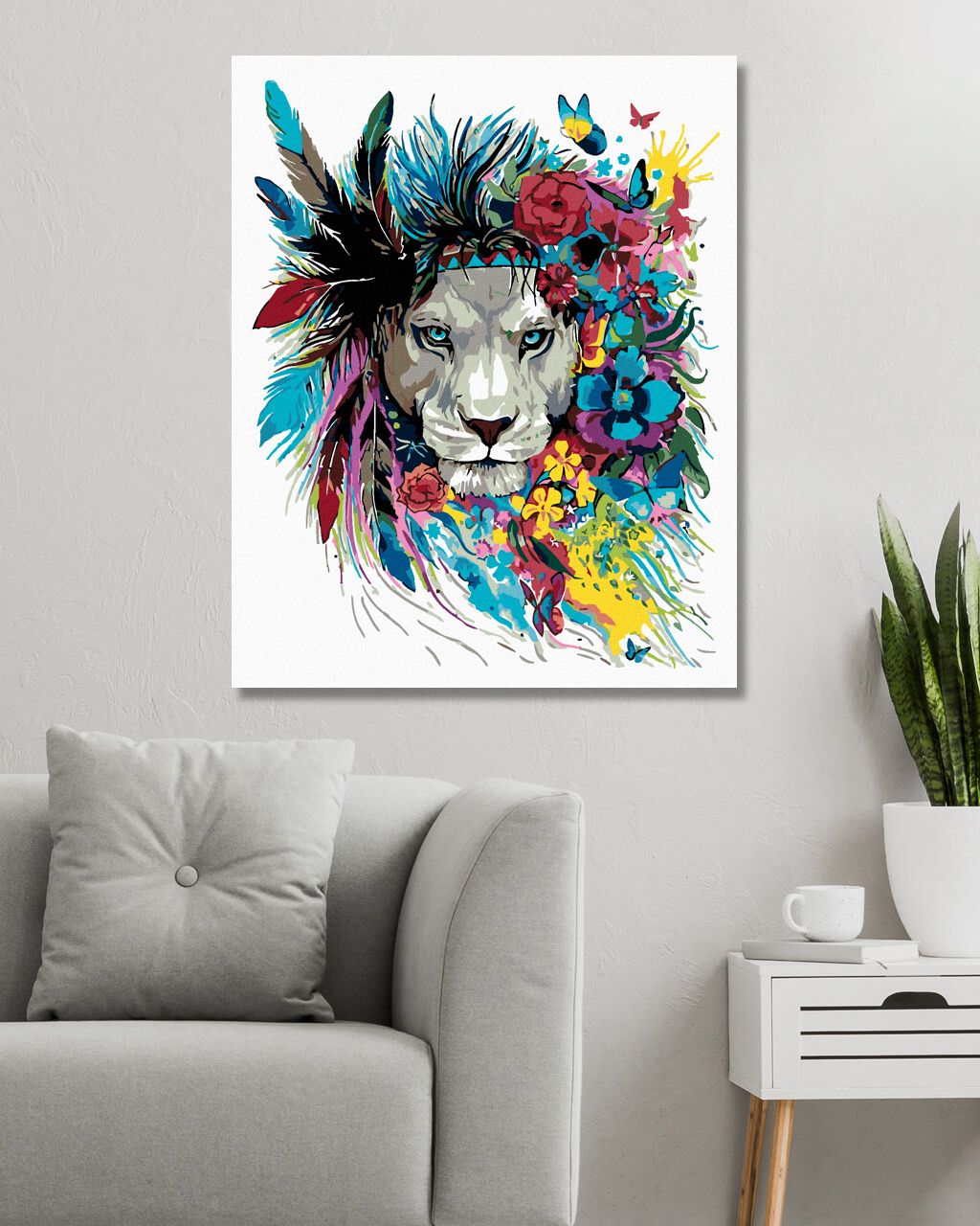 zuty Malování podle čísel - LEV S ČELENKOU A KVĚTINAMI - Rozměr: 40x50 cm, Rámování: Varianta: vypnuté plátno na rám - obrázek 6