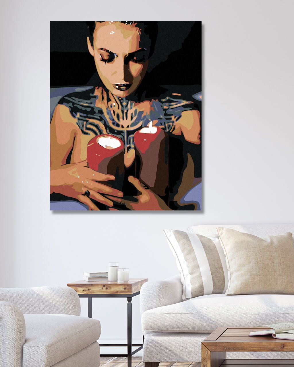 zuty Malování podle čísel - ŽENA S TETOVÁNÍM A SVÍČKAMI - Rozměr: 40x50 cm, Rámování: Varianta: bez rámu a bez vypnutí plátna - obrázek 2