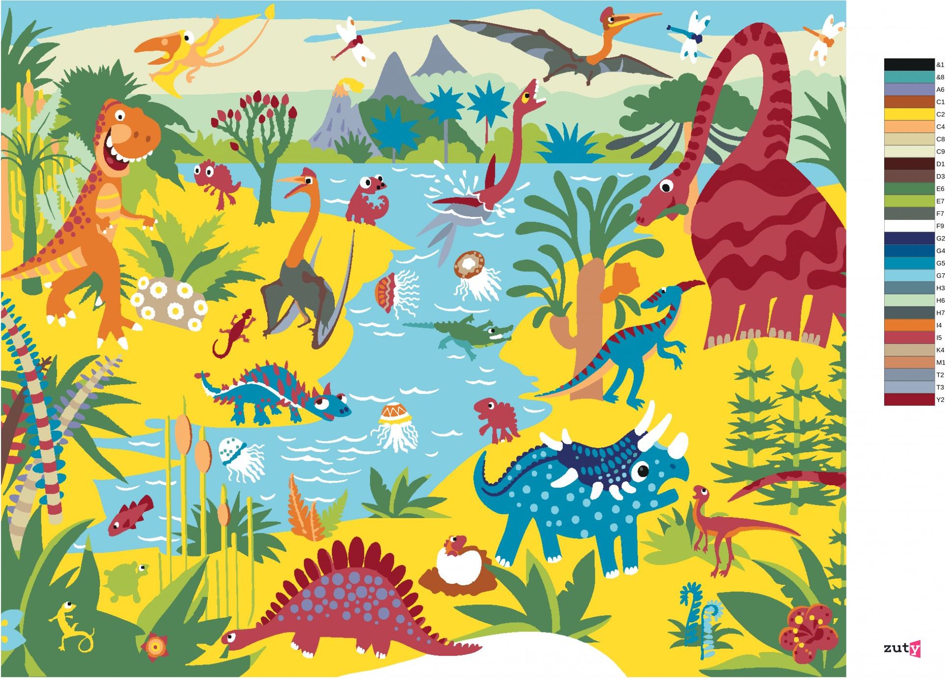 zuty Malování podle čísel - VESELÍ DINOSAUŘI - Rozměr: 40x50 cm, Rámování: Varianta: bez rámu a bez vypnutí plátna - obrázek 3