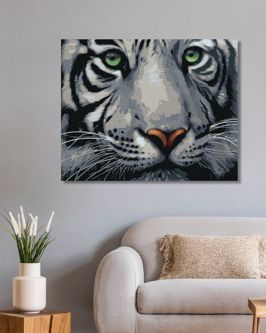 zuty Malování podle čísel - HLAVA BÍLÉHO TYGRA - Rozměr: 40x50 cm, Rámování: Varianta: vypnuté plátno na rám - obrázek 3