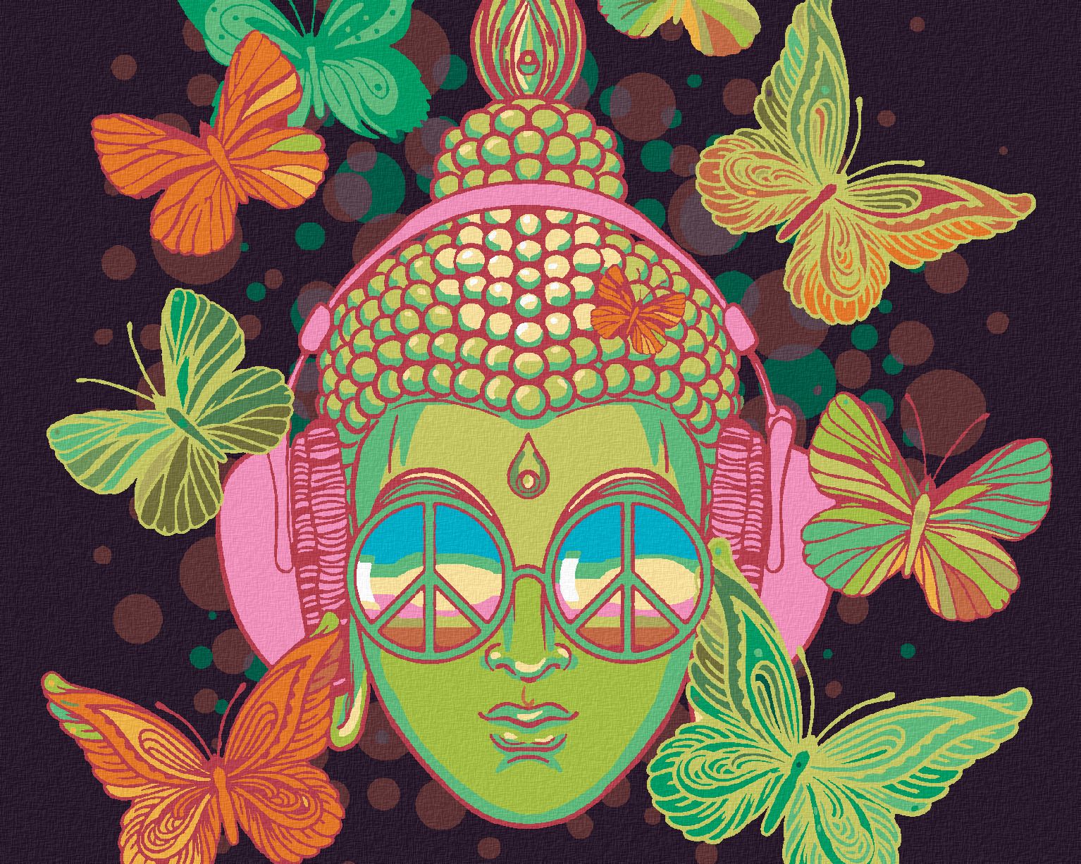 zuty Malování podle čísel - ZELENÝ BUDDHA A MOTÝLI - Rozměr: 40x50 cm, Rámování: Varianta: bez rámu a bez vypnutí plátna - obrázek 1