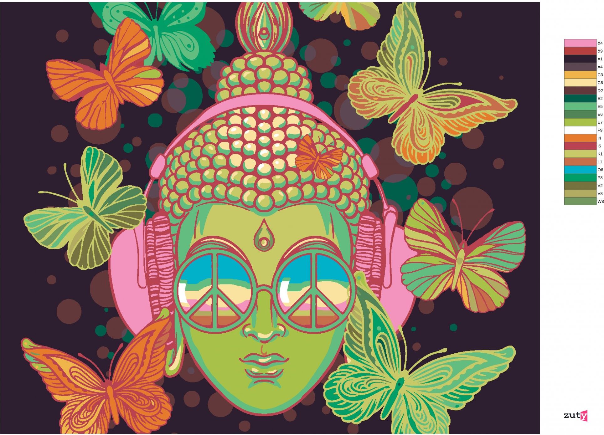 zuty Malování podle čísel - ZELENÝ BUDDHA A MOTÝLI - Rozměr: 40x50 cm, Rámování: Varianta: vypnuté plátno na rám - obrázek 7