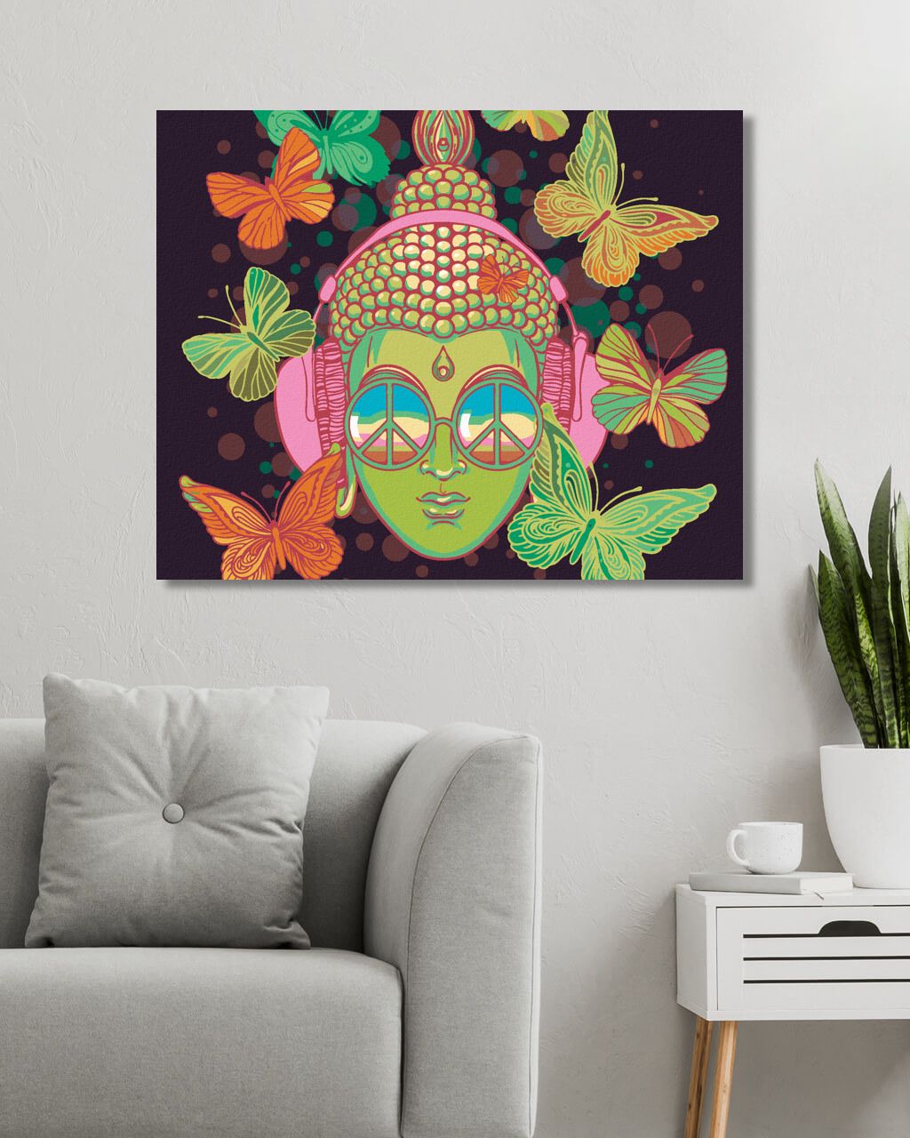 zuty Malování podle čísel - ZELENÝ BUDDHA A MOTÝLI - Rozměr: 40x50 cm, Rámování: Varianta: vypnuté plátno na rám - obrázek 9